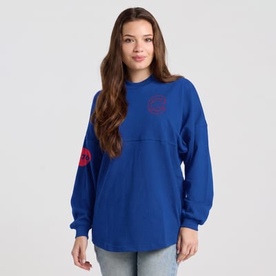  Chicago Cubs Fanatics Women's Spirit Jersey Heavyweight Long Sleeve T-Shirt - Royal