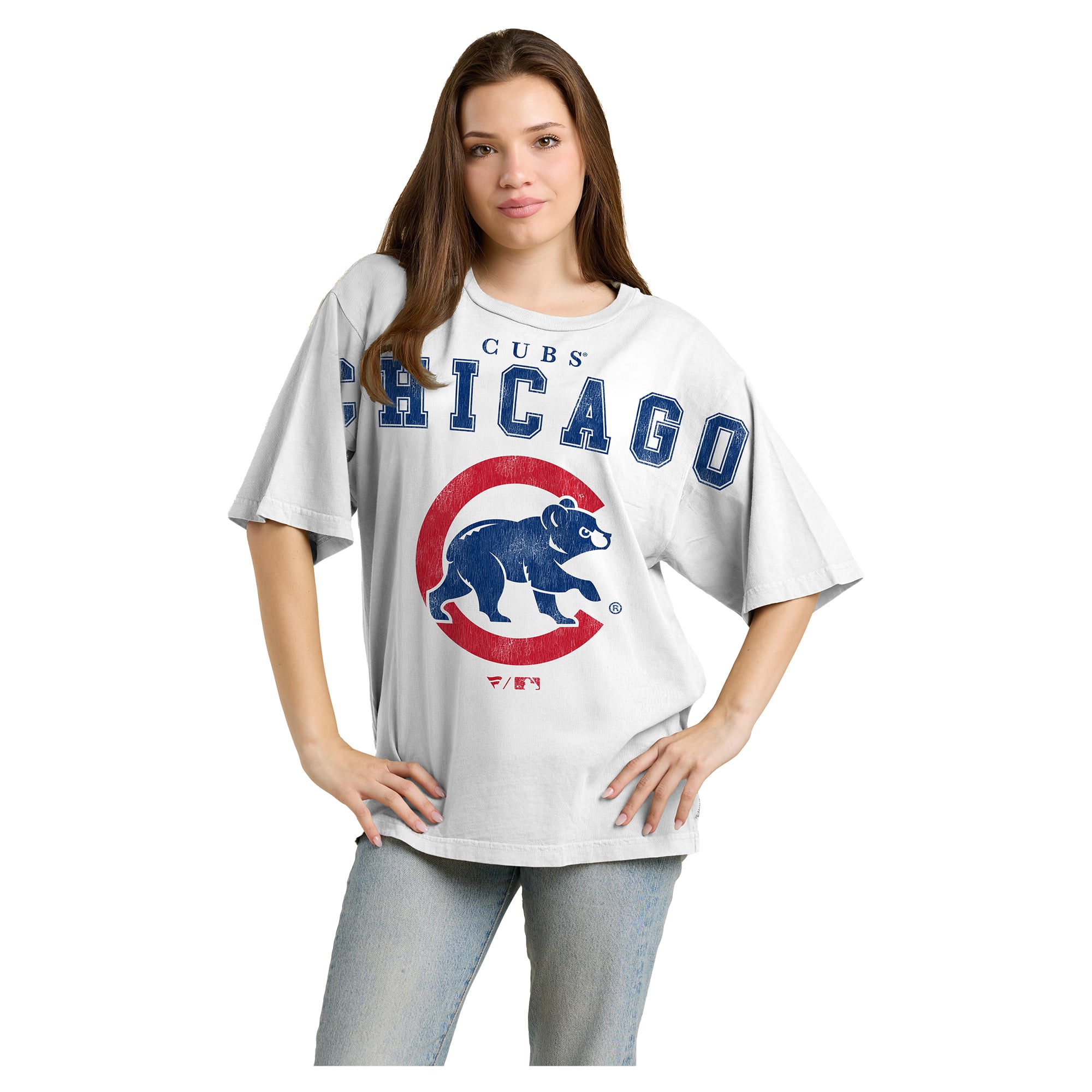 Women's Fanatics  White Chicago Cubs Relaxed Big Text T-Shirt