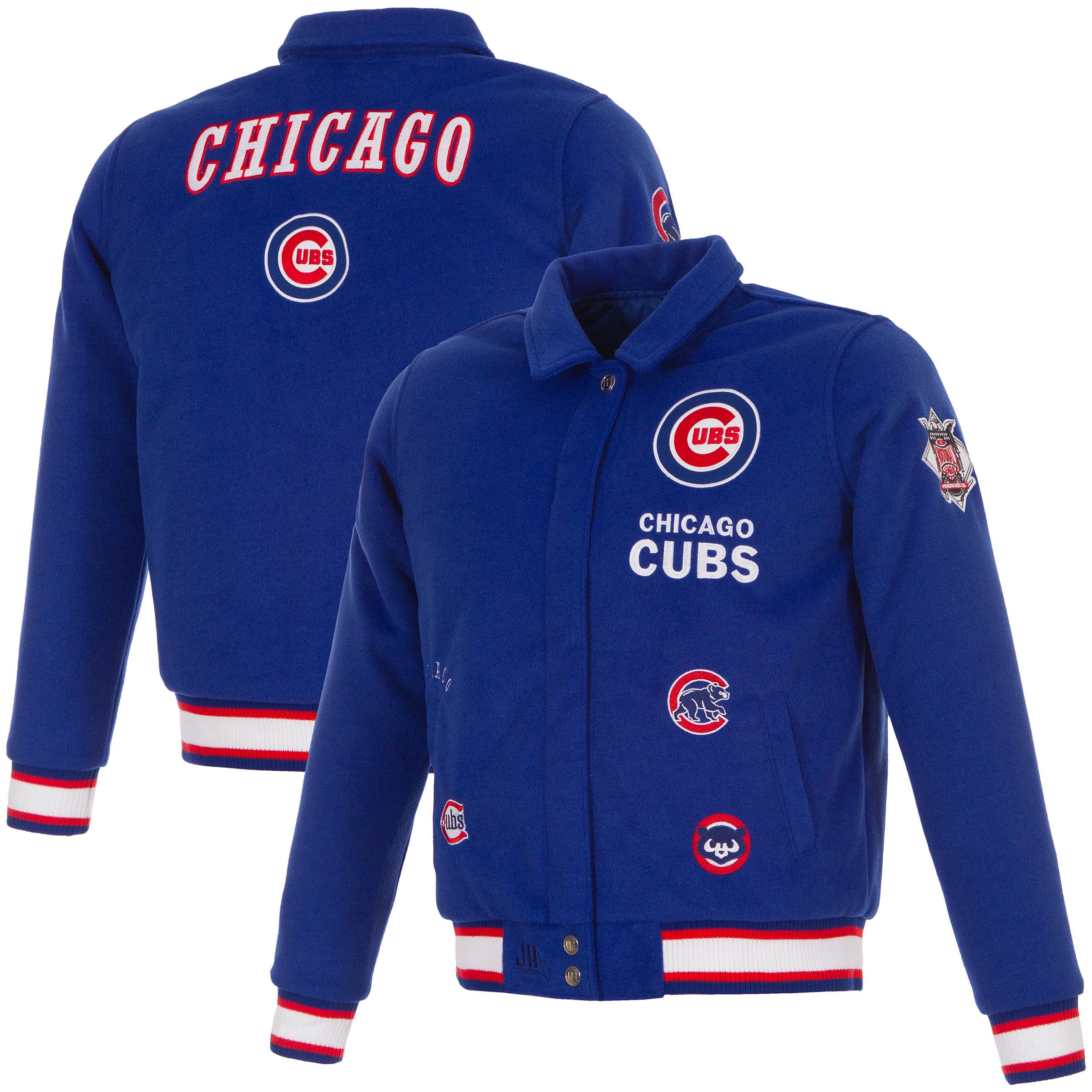 Veste réversible en laine à boutons-pression pour femme JH Design Royal Chicago Cubs