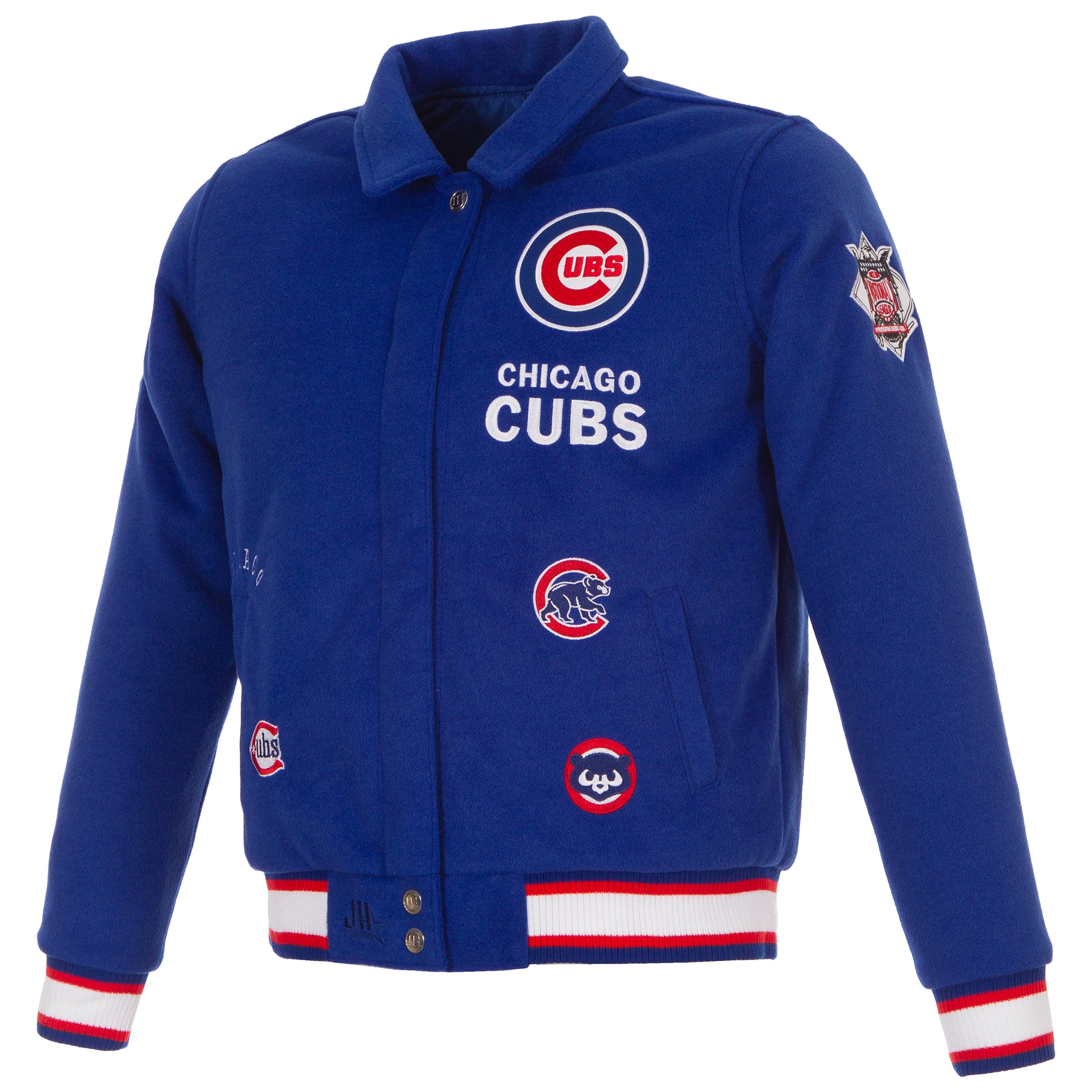 Veste réversible en laine à boutons-pression pour femme JH Design Royal Chicago Cubs