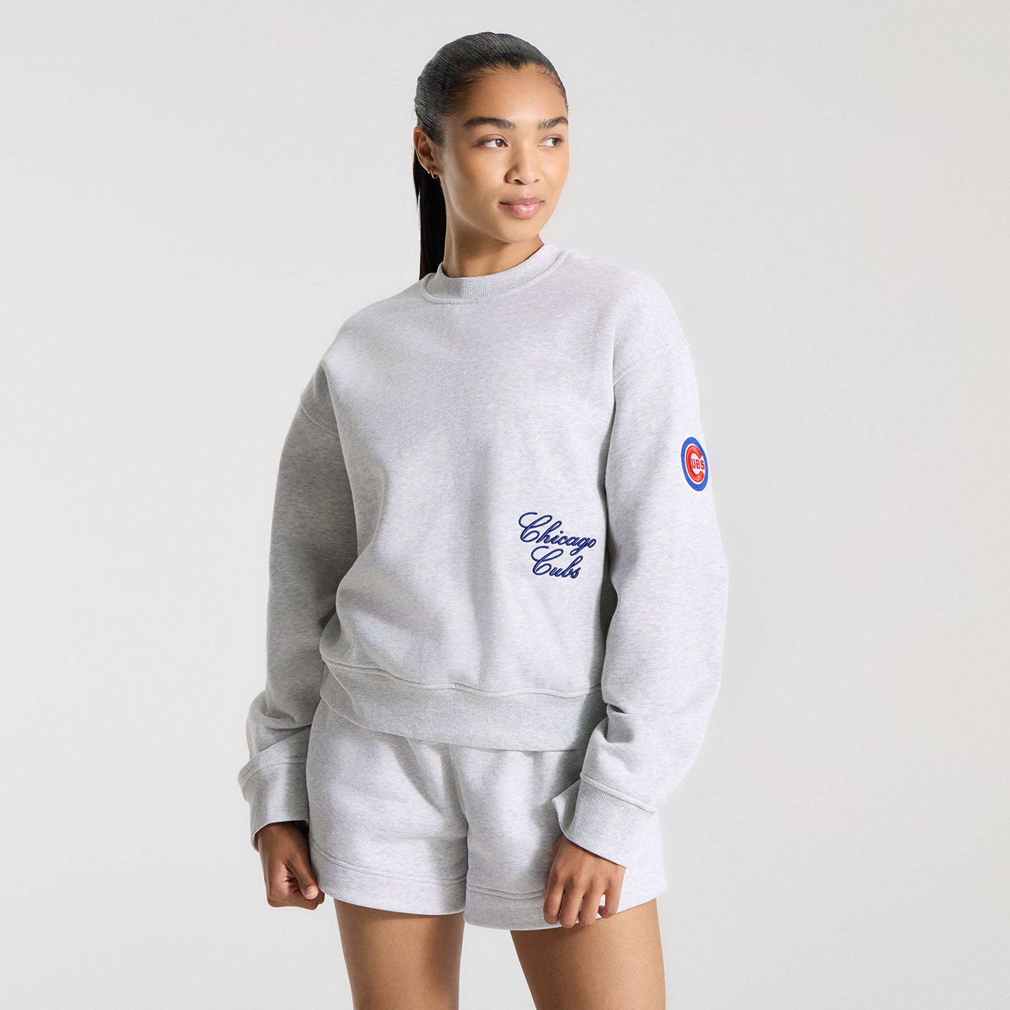 Pull oversize Steady State pour femme, gris chiné ultra clair, Chicago Cubs