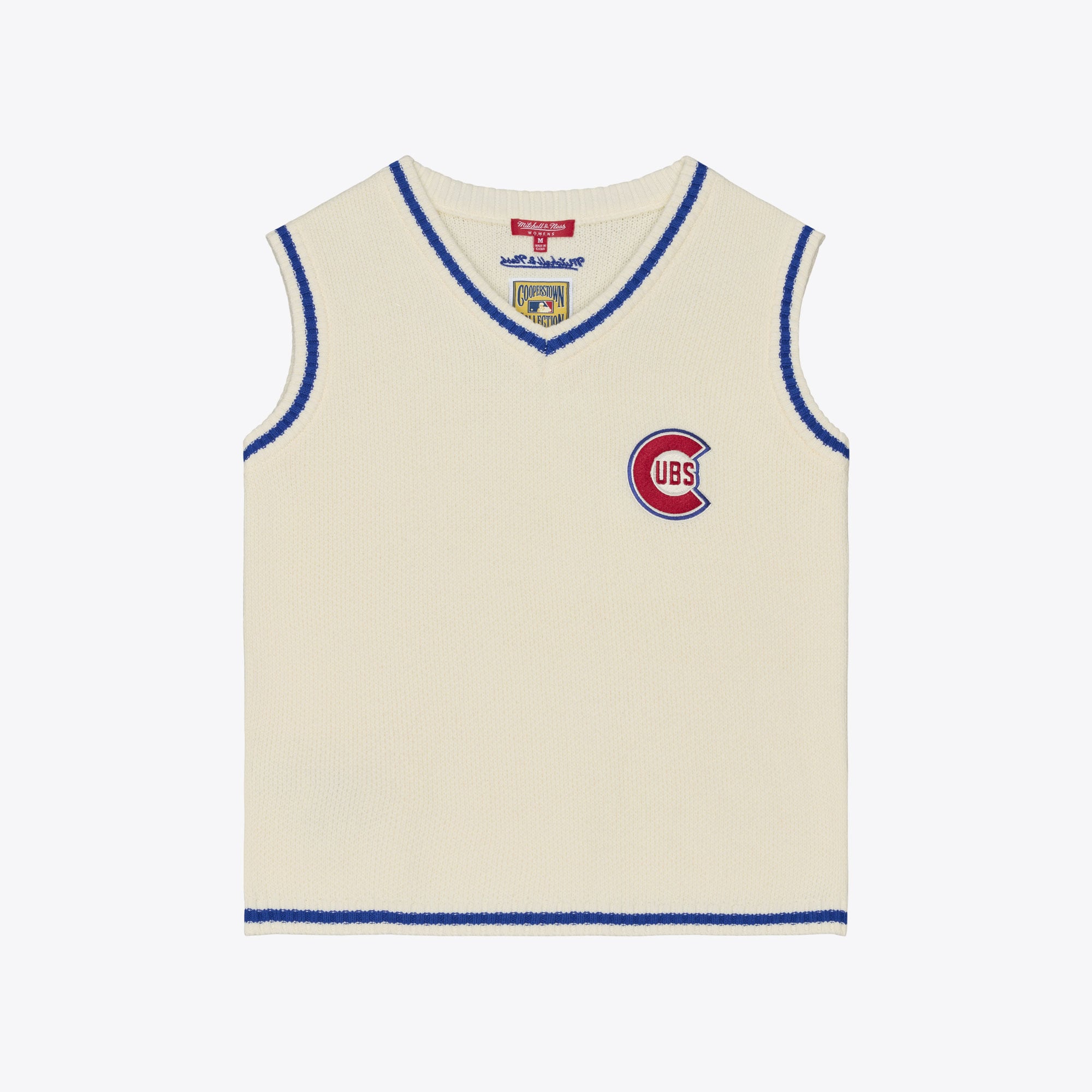 Women's Mitchell & Ness Cream Chicago Cubs Cooperstown Collection Retro Roots Sweater Vest