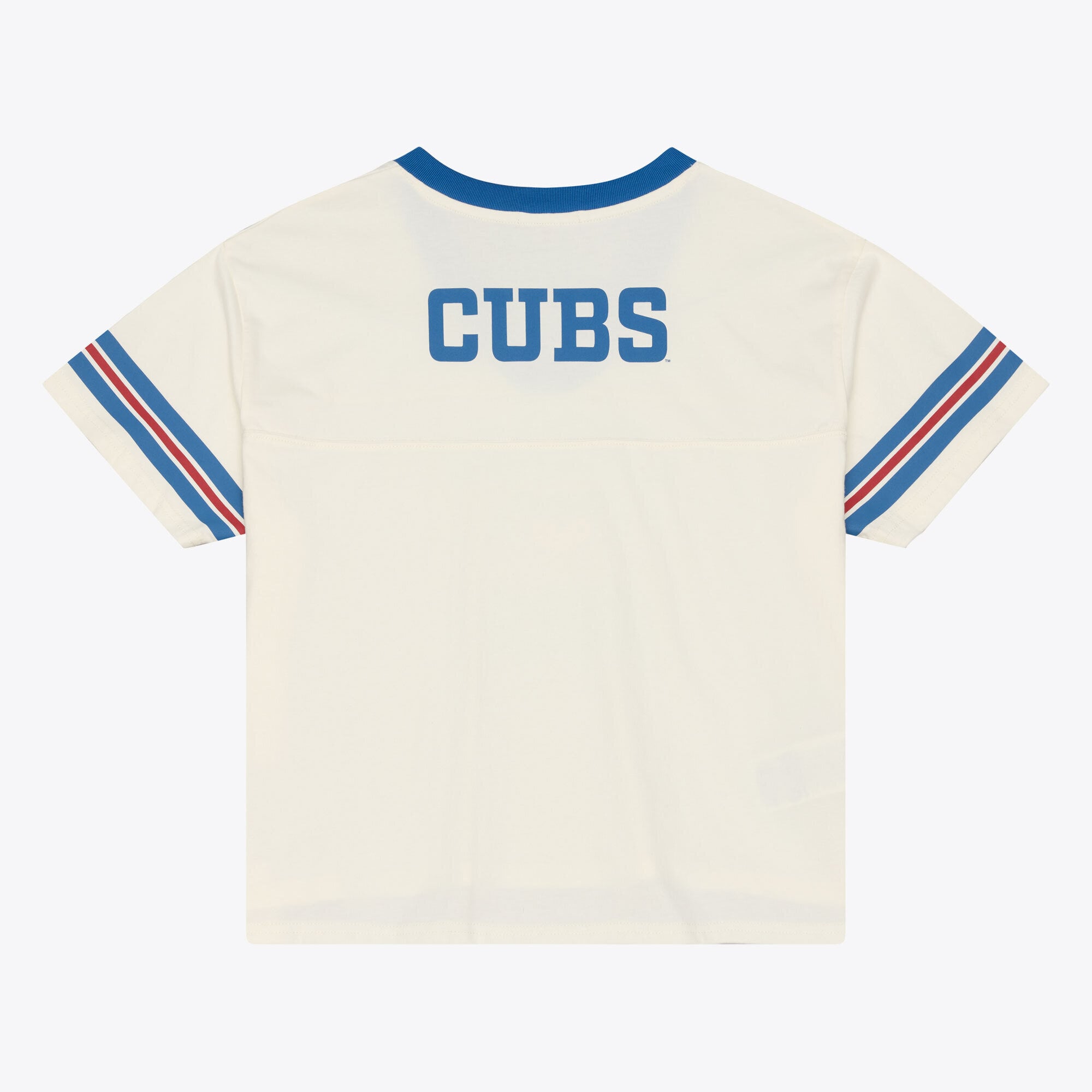 T-shirt court à col en V Mitchell & Ness crème Chicago Cubs Retro Roots Hardwood Classics pour femme