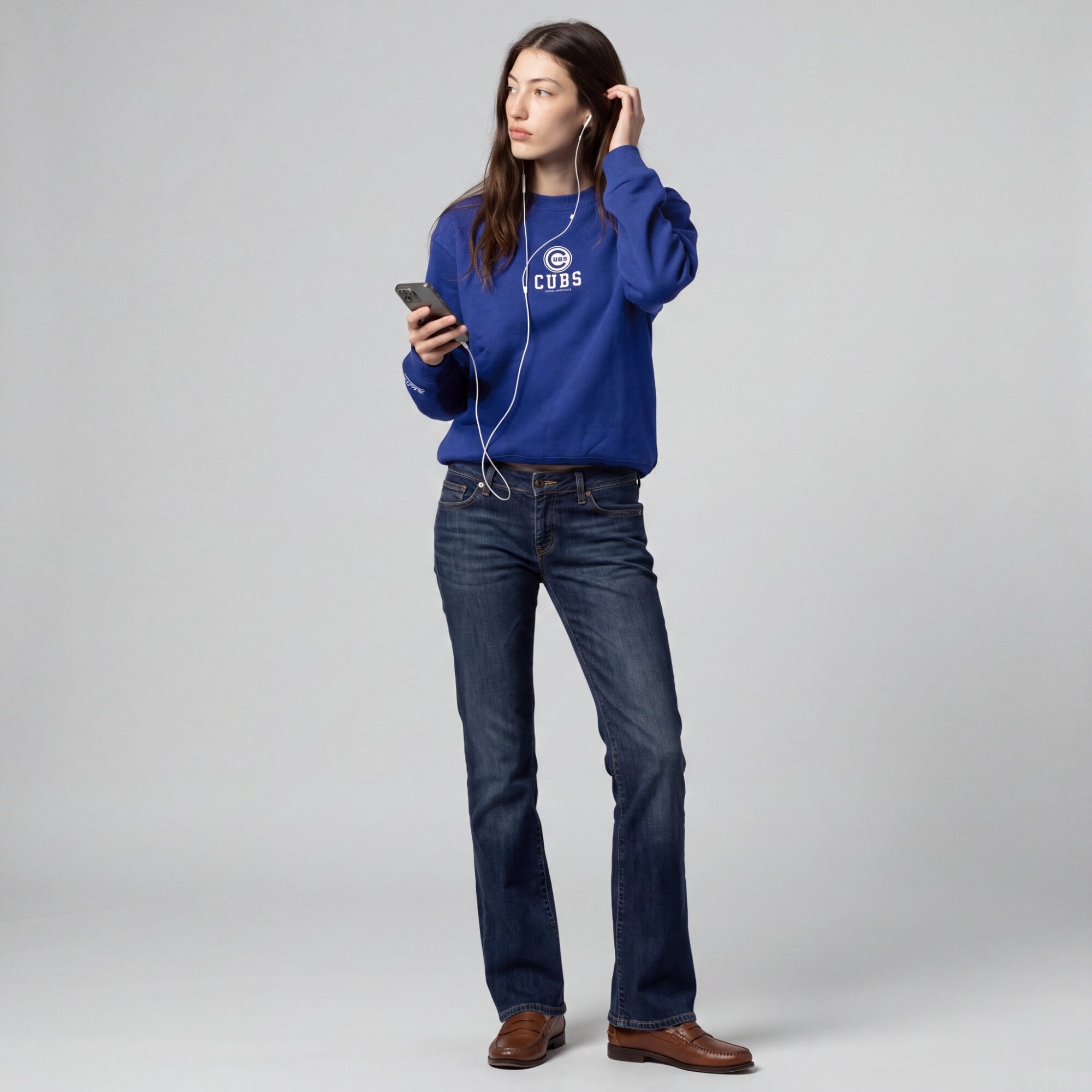 Sweat-shirt en polaire à micro-logo Mitchell & Ness Royal Chicago Cubs Core Essentials pour femme