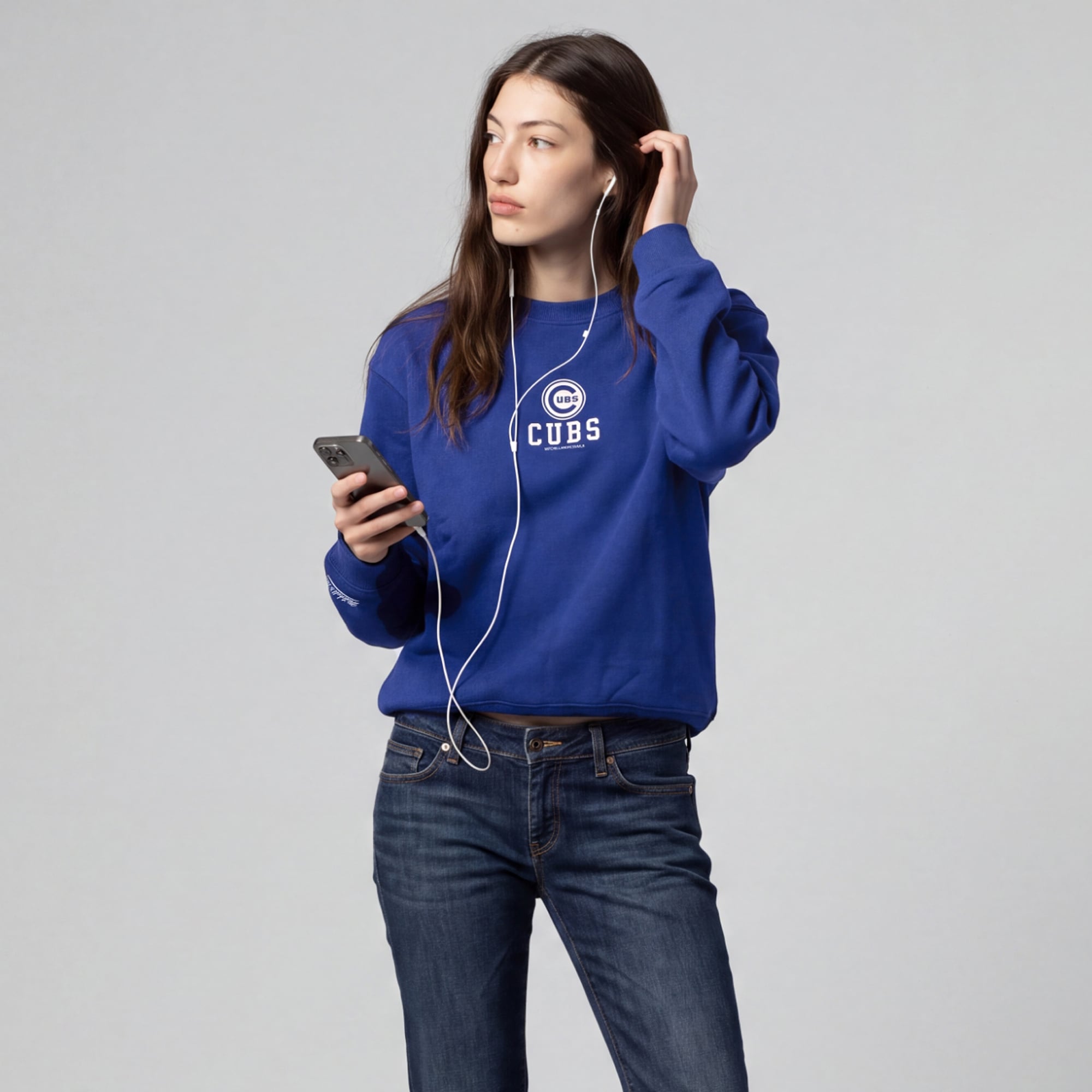 Women's Mitchell & Ness Royal Chicago Cubs Core Essentials Micro Logo Fleece Sweatshirt