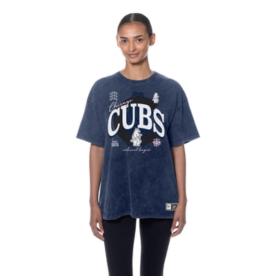 Chicago Cubs New Era Women's Throwback Mineral Wash Boyfriend T-Shirt - Navy