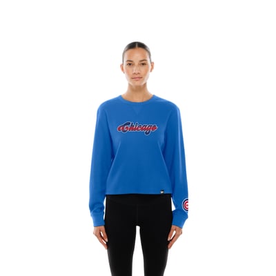 Chicago Cubs New Era Women's Fan Collection Micro Thermal Boxy Long Sleeve T-Shirt - Royal
