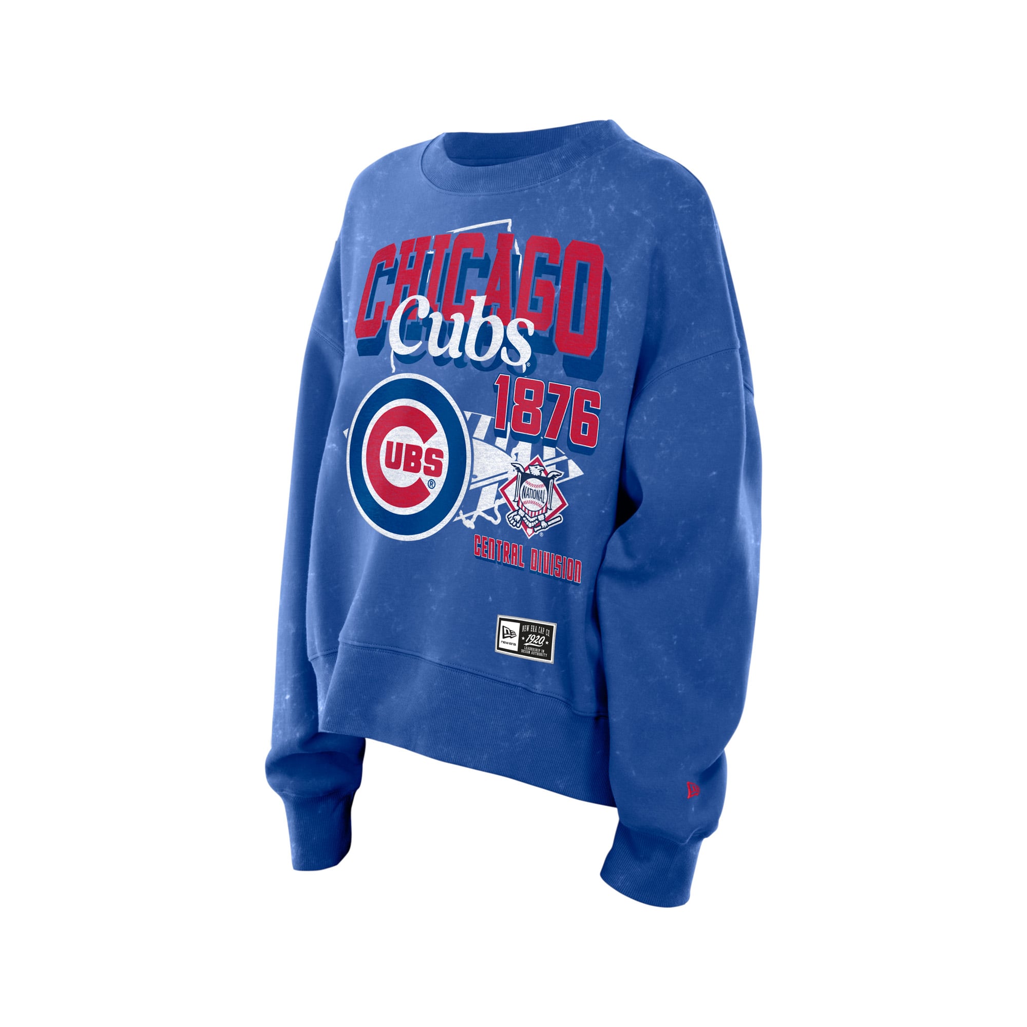 Women's New Era Royal Chicago Cubs Throwback Mineral Wash Boxy Sweatshirt