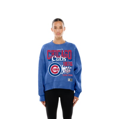 Chicago Cubs New Era Women's Throwback Mineral Wash Boxy Sweatshirt - Royal