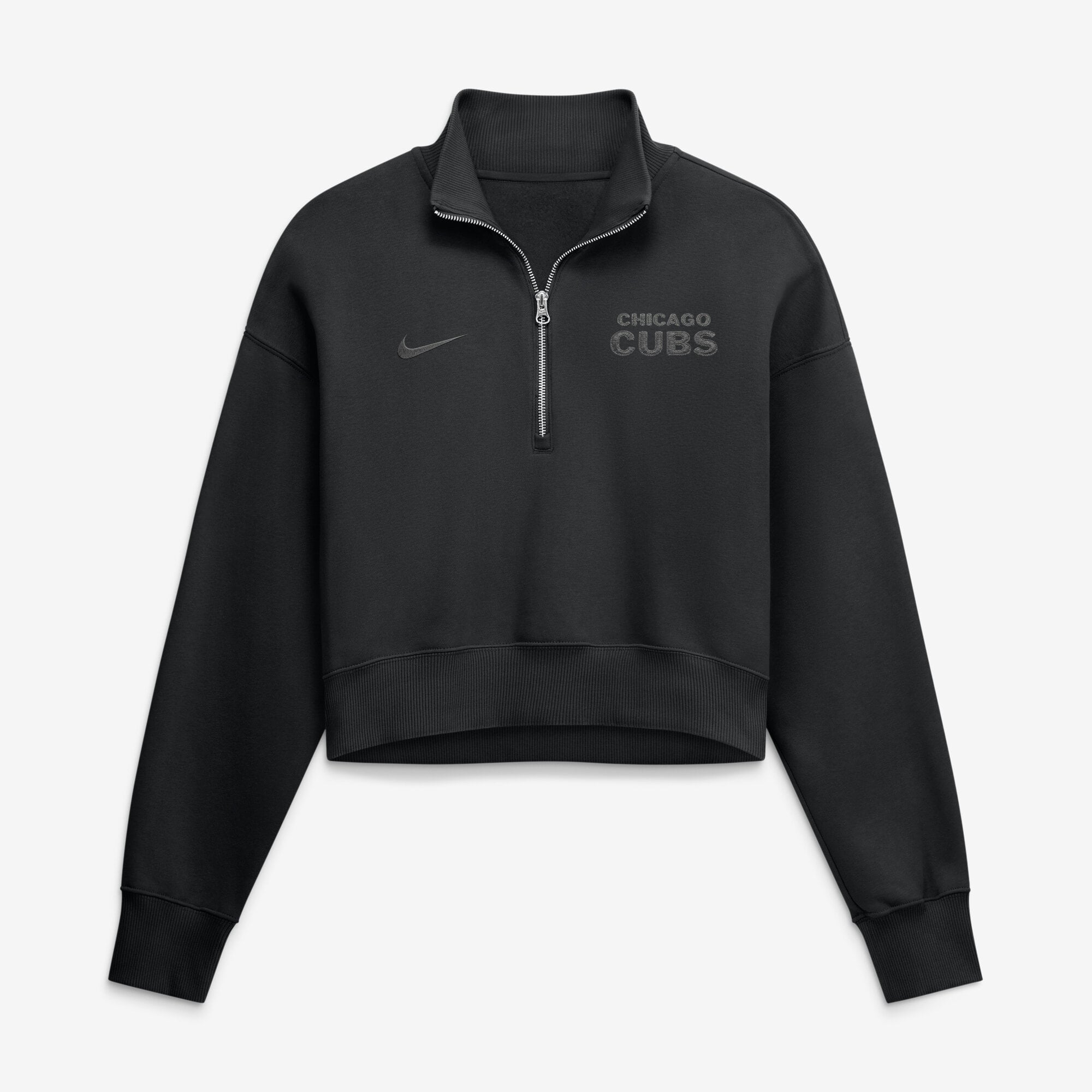 Sweat-shirt court à col zippé Nike Chicago Cubs noir oversize Phoenix Fleece pour femme