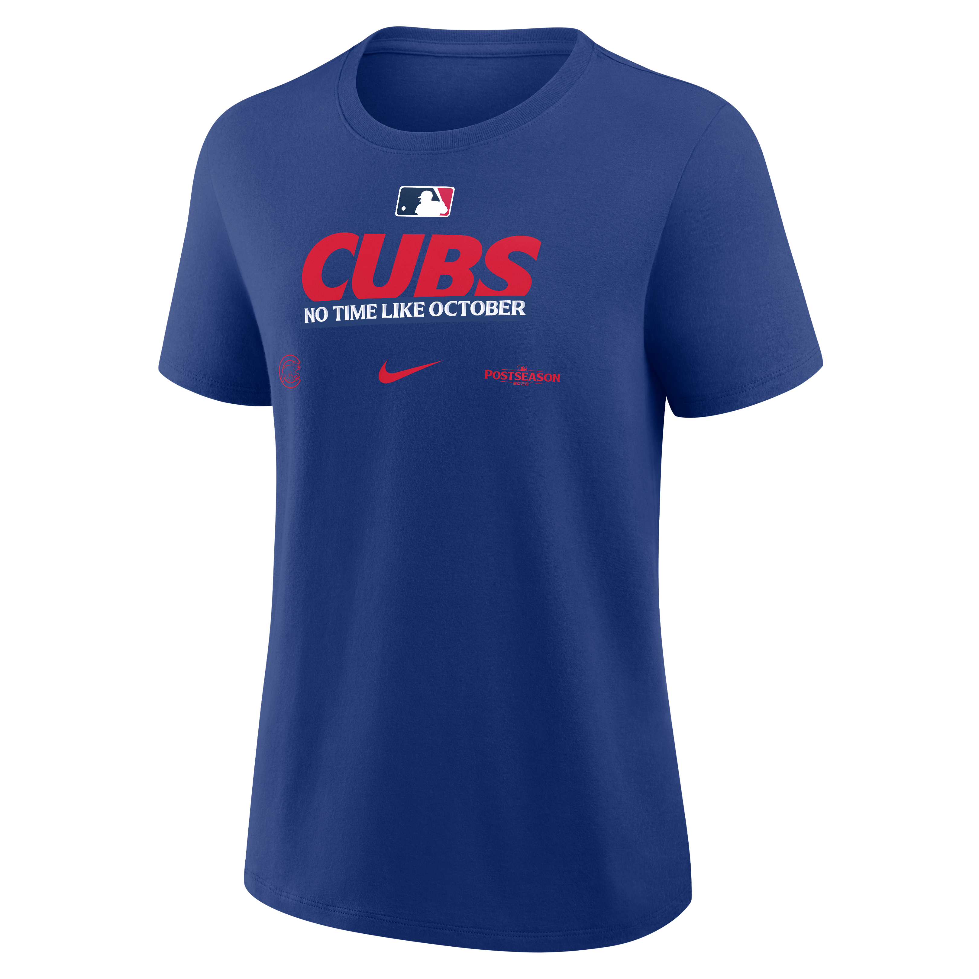 T-shirt authentique Nike bleu Chicago Cubs 2026 MLB Postseason pour femmes