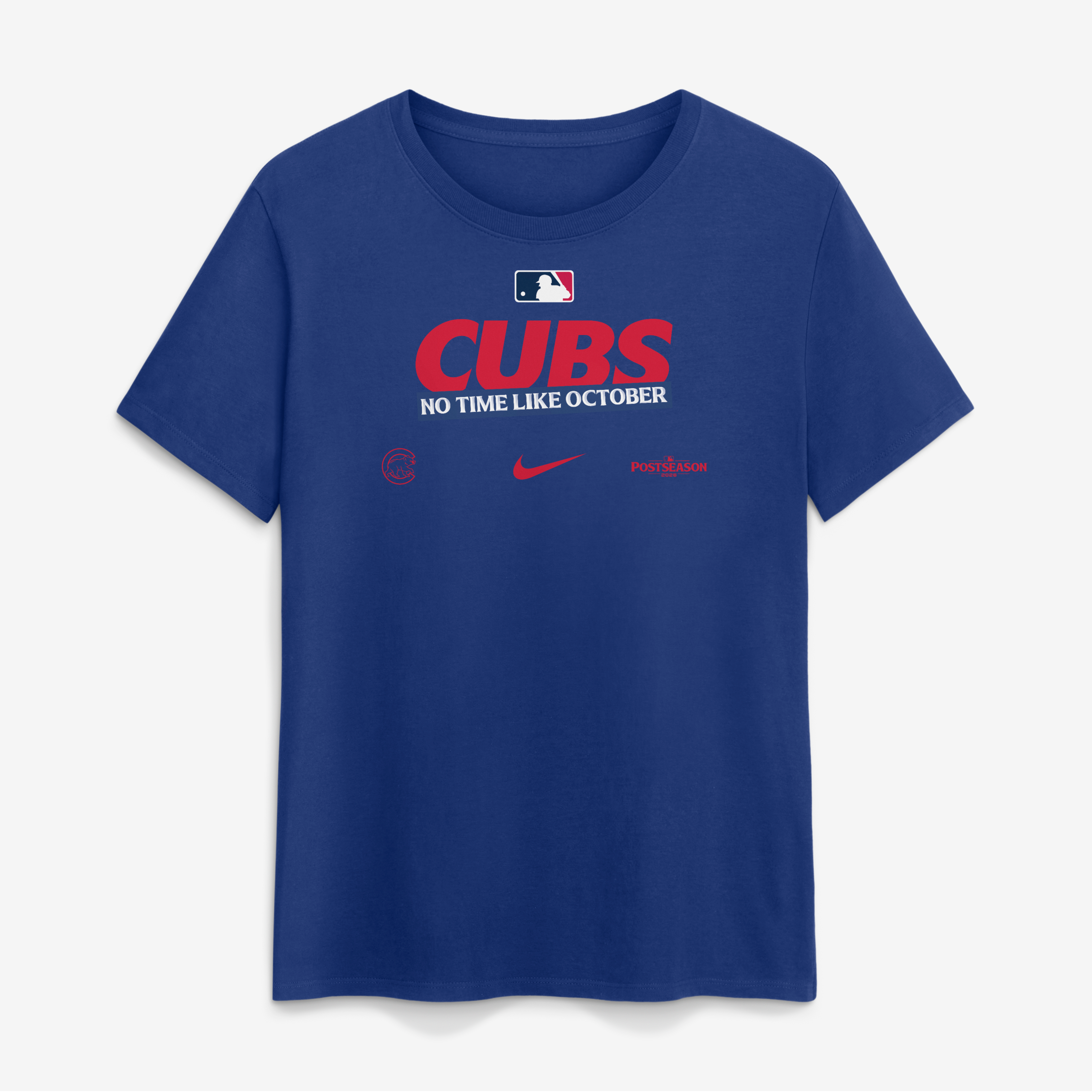 T-shirt authentique Nike bleu Chicago Cubs 2026 MLB Postseason pour femmes