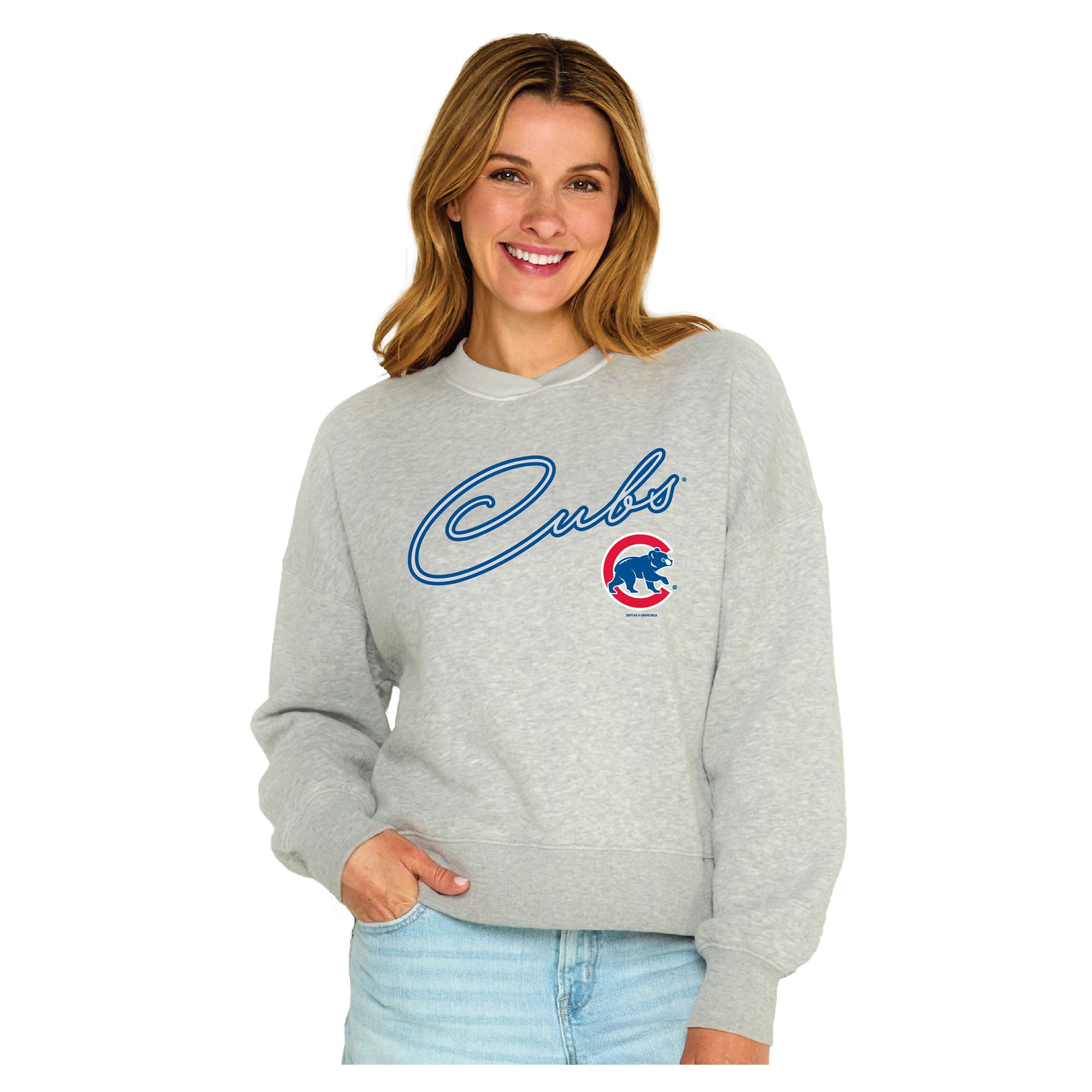 Women's Soft as a Grape Heather Gray Chicago Cubs Snuggly Sweatshirt