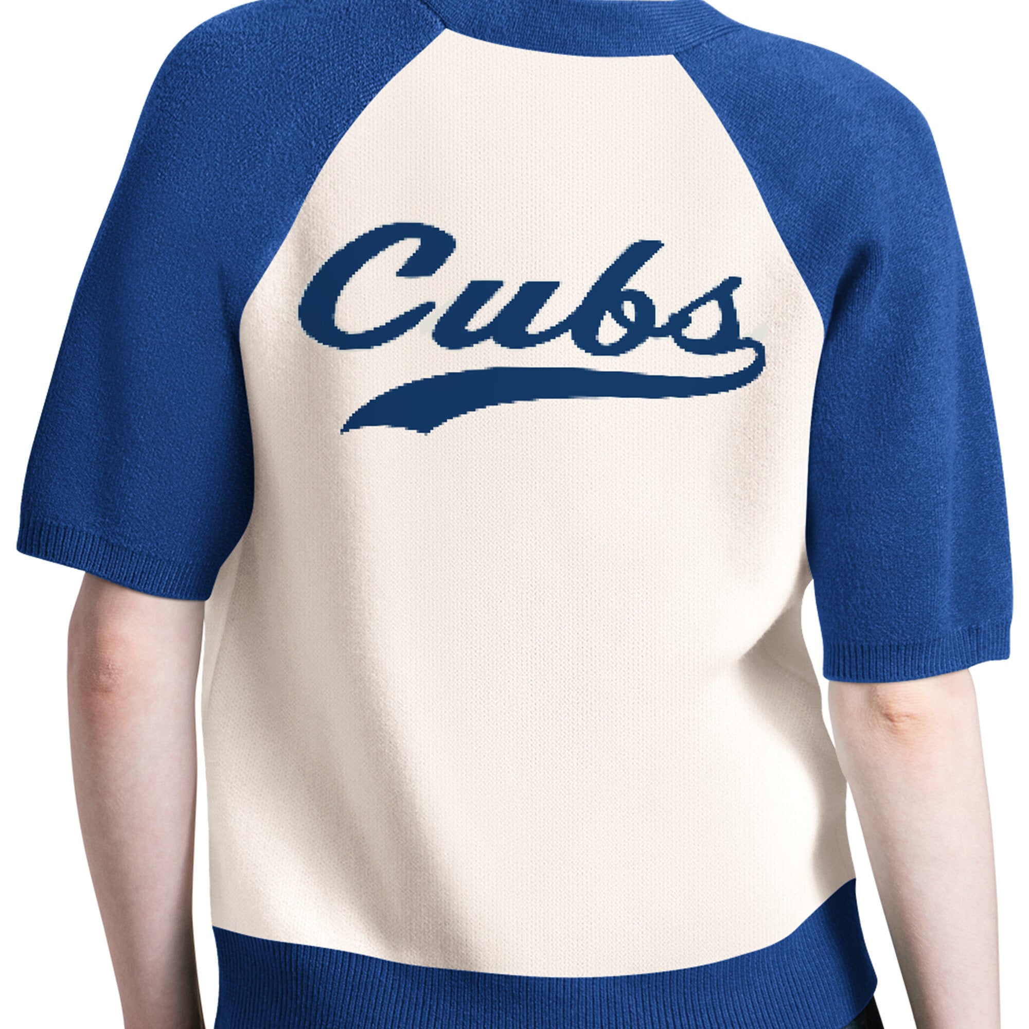 Women's Starter Cream Chicago Cubs Cooperstown Collection Key Player Tri-Blend Cropped Button-Up Raglan Short Sleeve Sweater