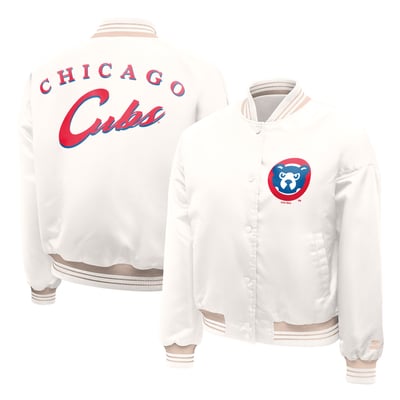 Chicago Cubs Starter Women's Fashion Script Satin Full-Snap Varsity Jacket - Cream