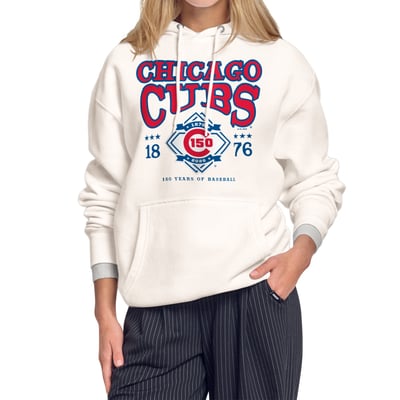 Chicago Cubs Starter Women's Milestone Star Anniversary Fleece Hoodie - Cream