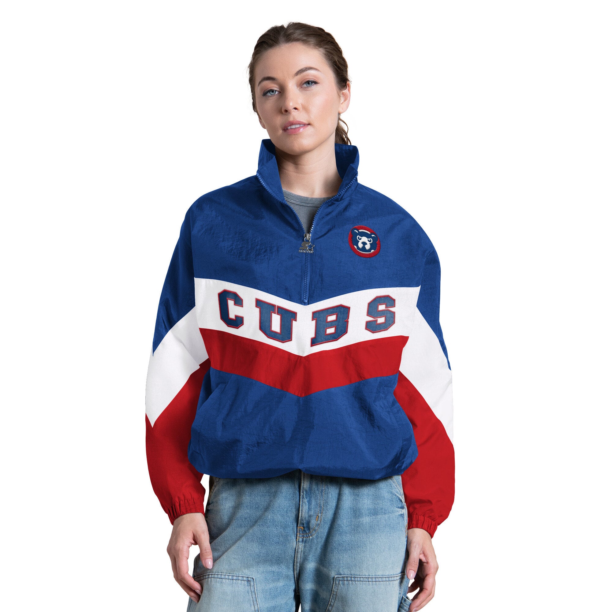 Pull à col zippé Starter Royal Chicago Cubs Yardline pour femme
