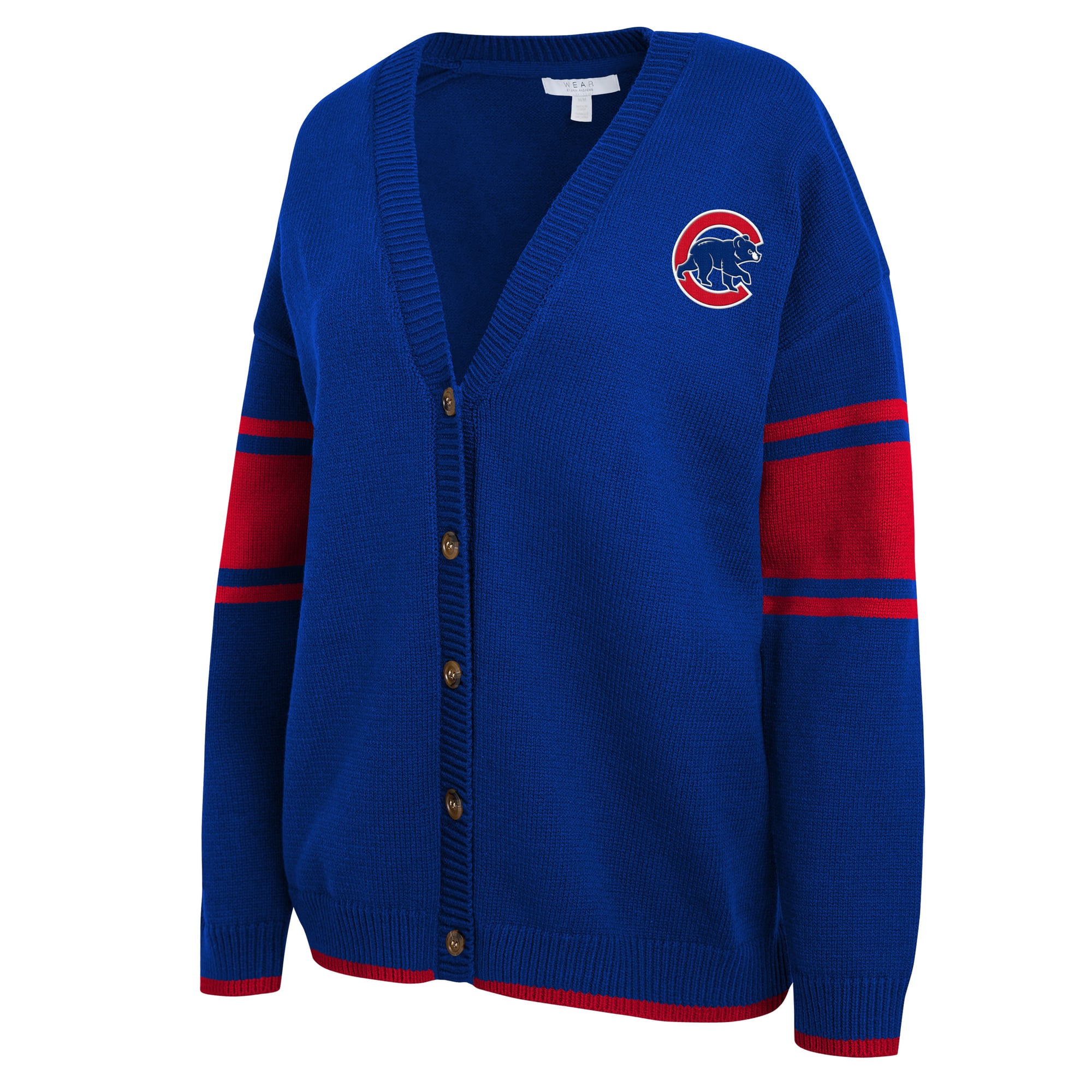 Women's WEAR by Erin Andrews Royal Chicago Cubs Button-Up Knit Cardigan