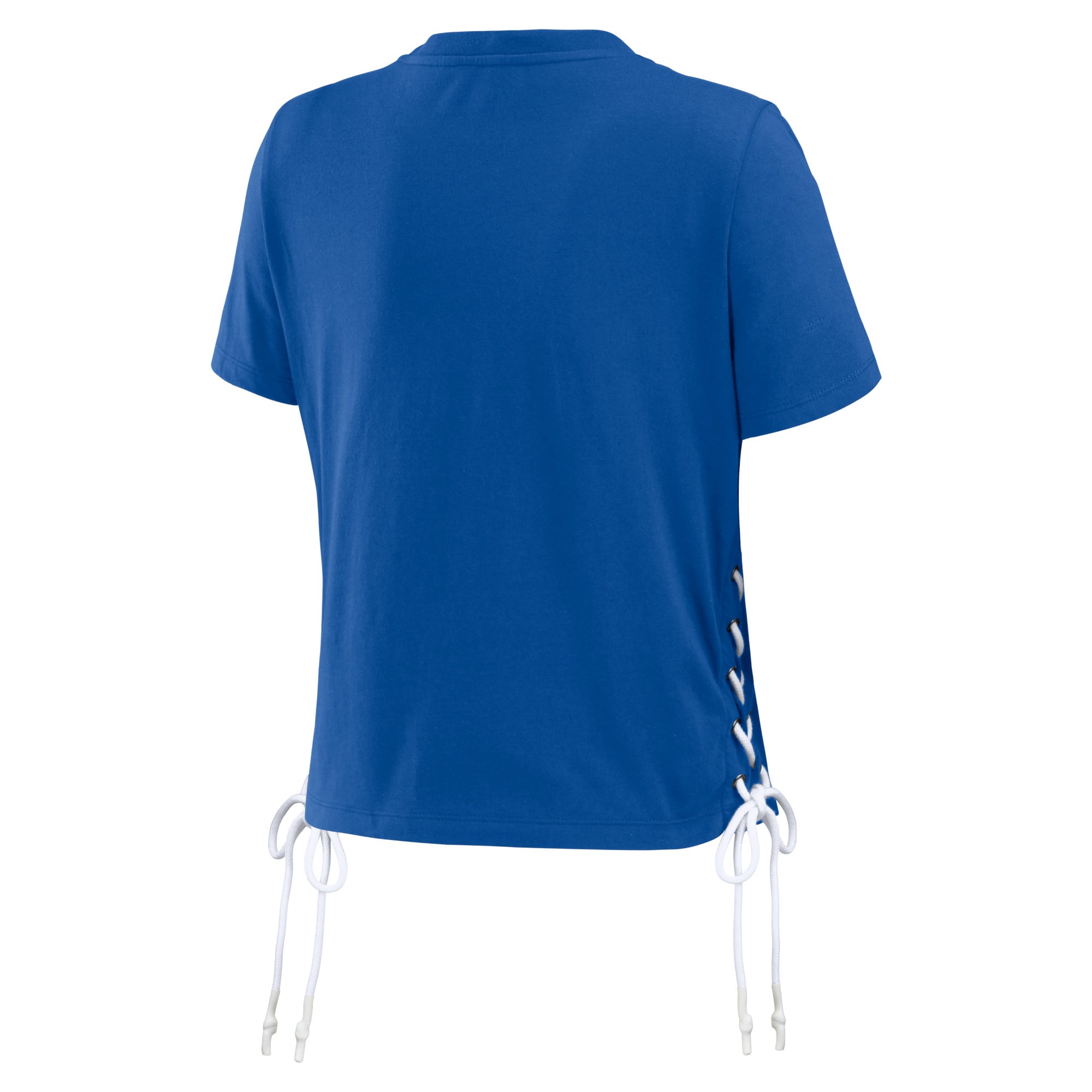 Women's WEAR by Erin Andrews Royal Chicago Cubs Side Lace-Up Cropped T-Shirt