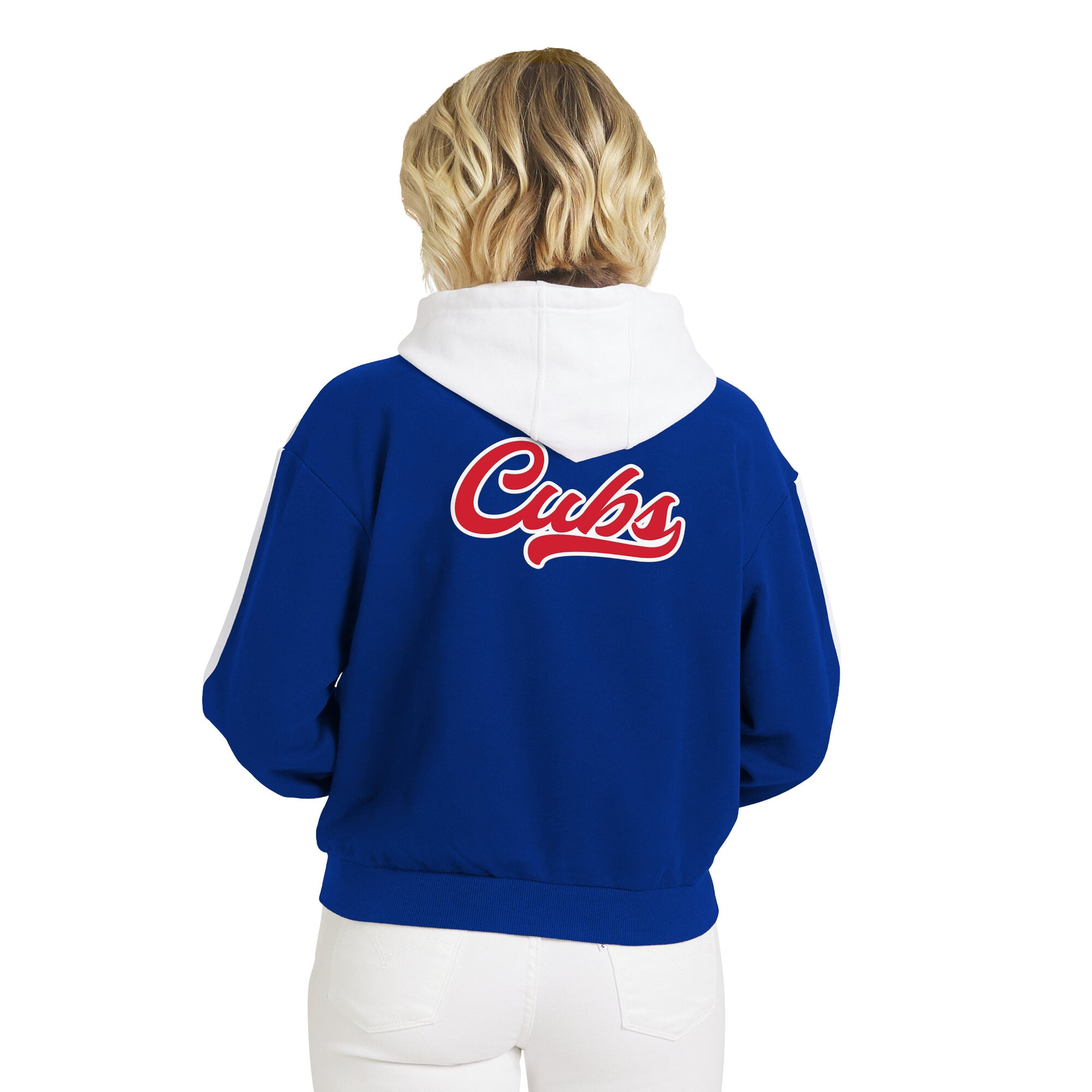 Sweat à capuche zippé pour femme WEAR by Erin Andrews, bleu roi et blanc, Chicago Cubs.
