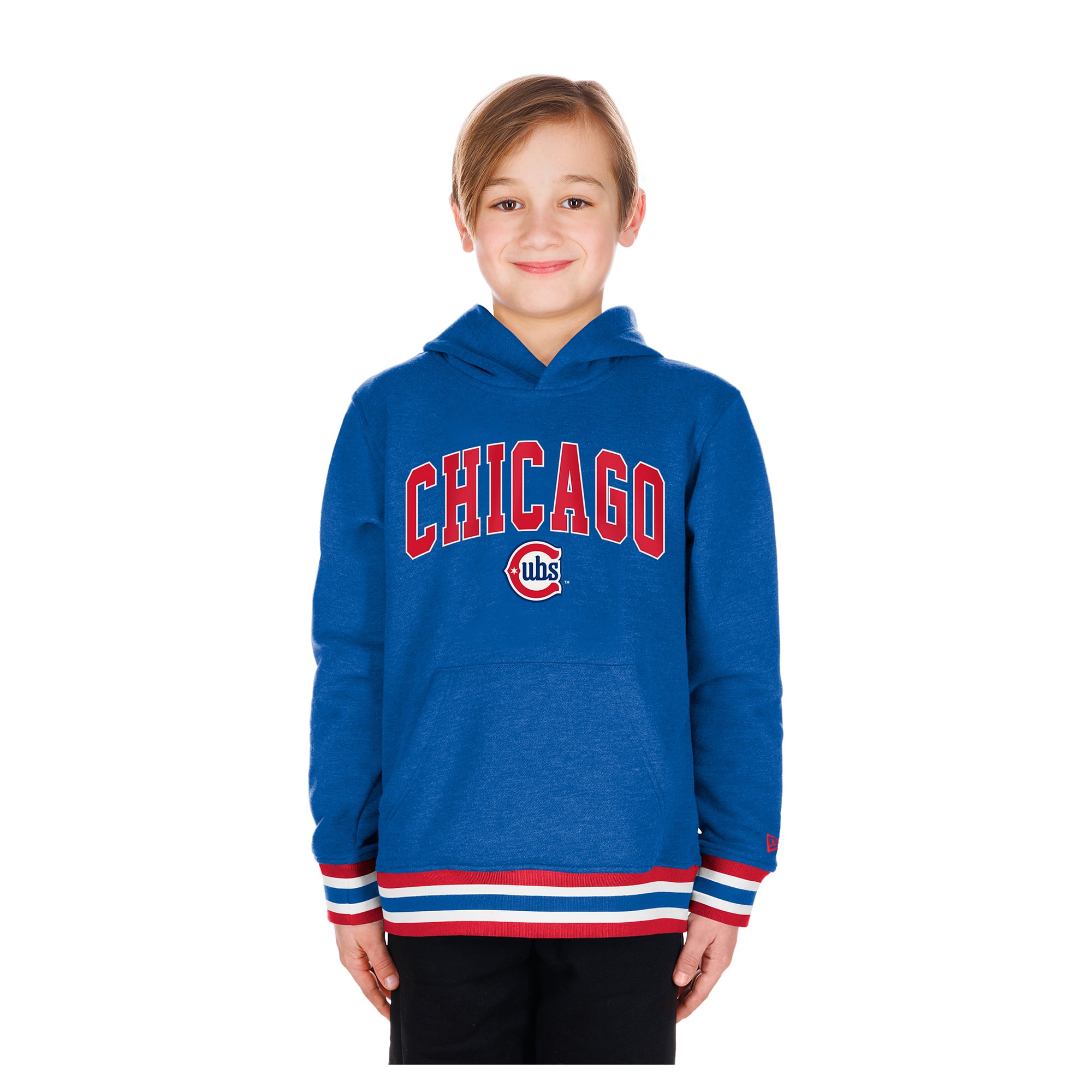 Youth New Era Royal Chicago Cubs Knit Trim Pullover Hoodie
