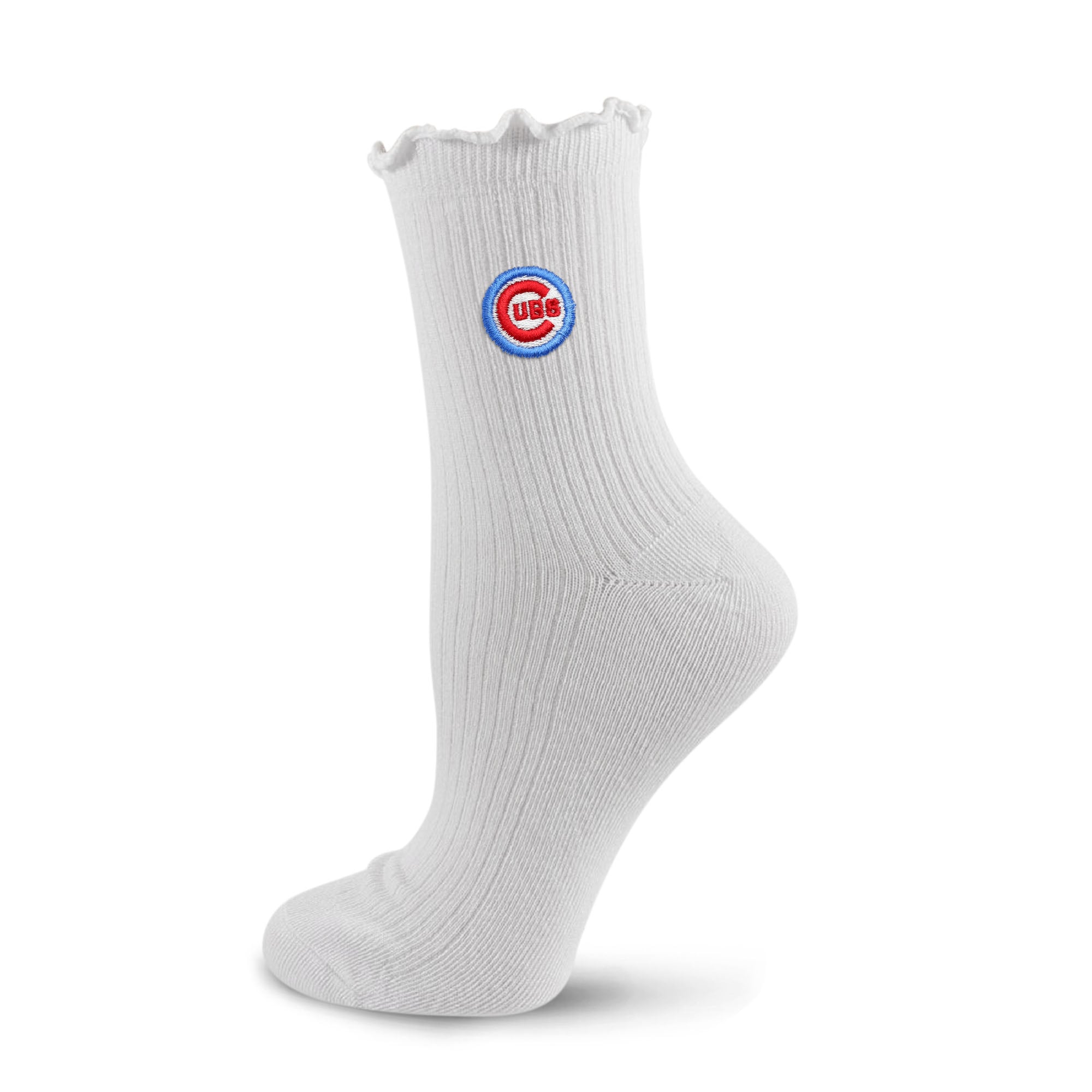 Chaussettes de compression Youth PRO blanches à ourlet ondulé avec logo des Chicago Cubs