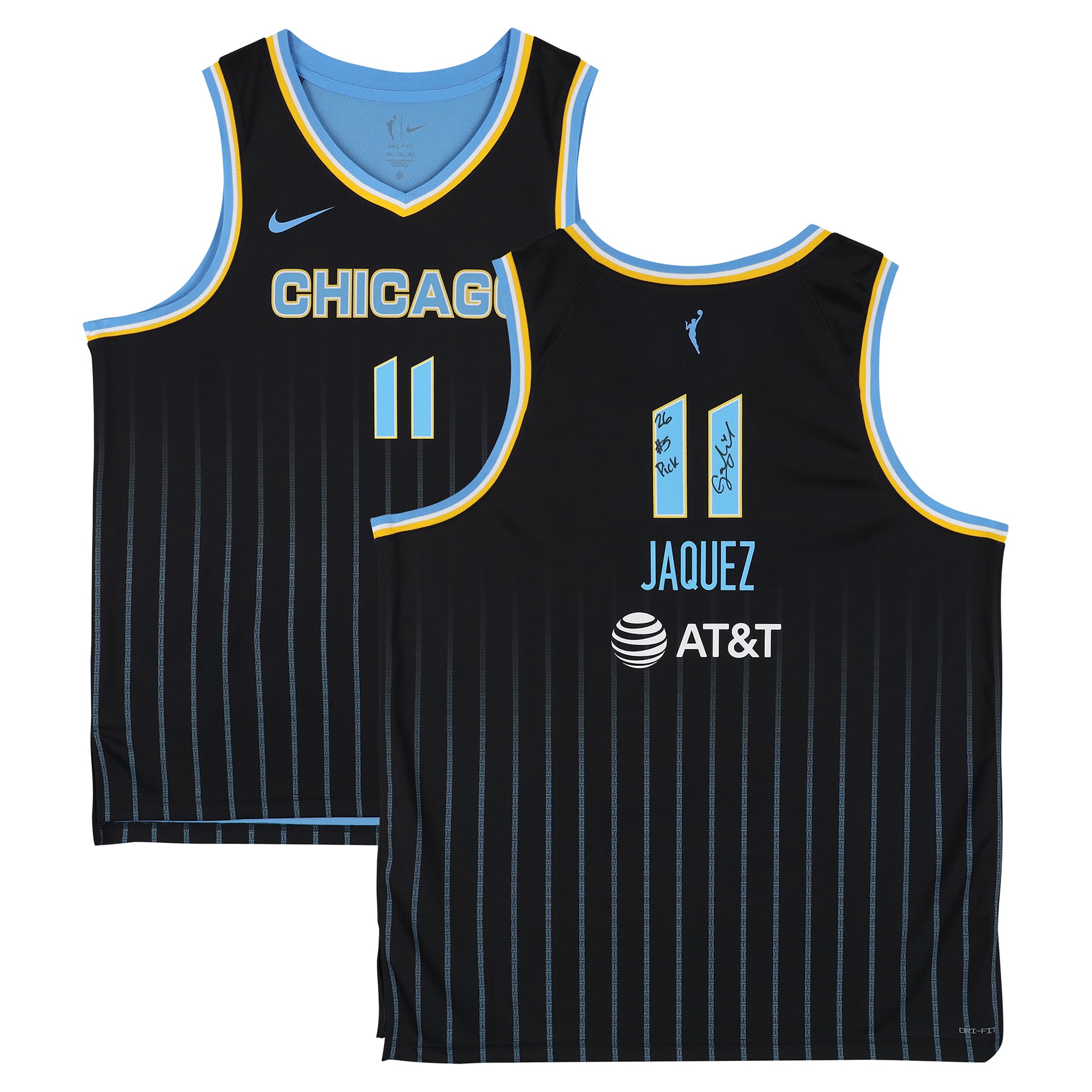 Maillot Nike Explorer noir autographié par Gabriela Jaquez des Chicago Sky avec inscription « 26 #5 Pick »