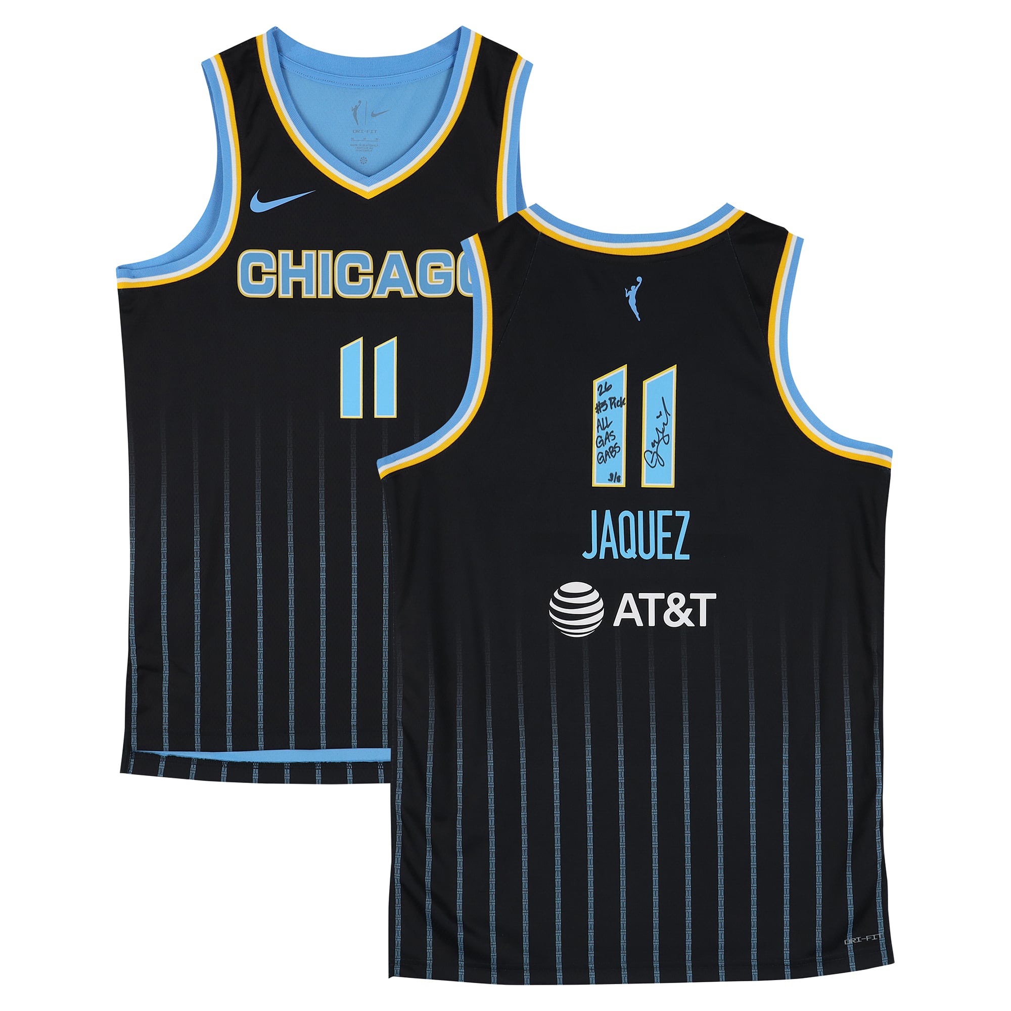 Maillot Nike Explorer noir autographié par Gabriela Jaquez (Chicago Sky) avec plusieurs inscriptions - Édition limitée à 5 exemplaires