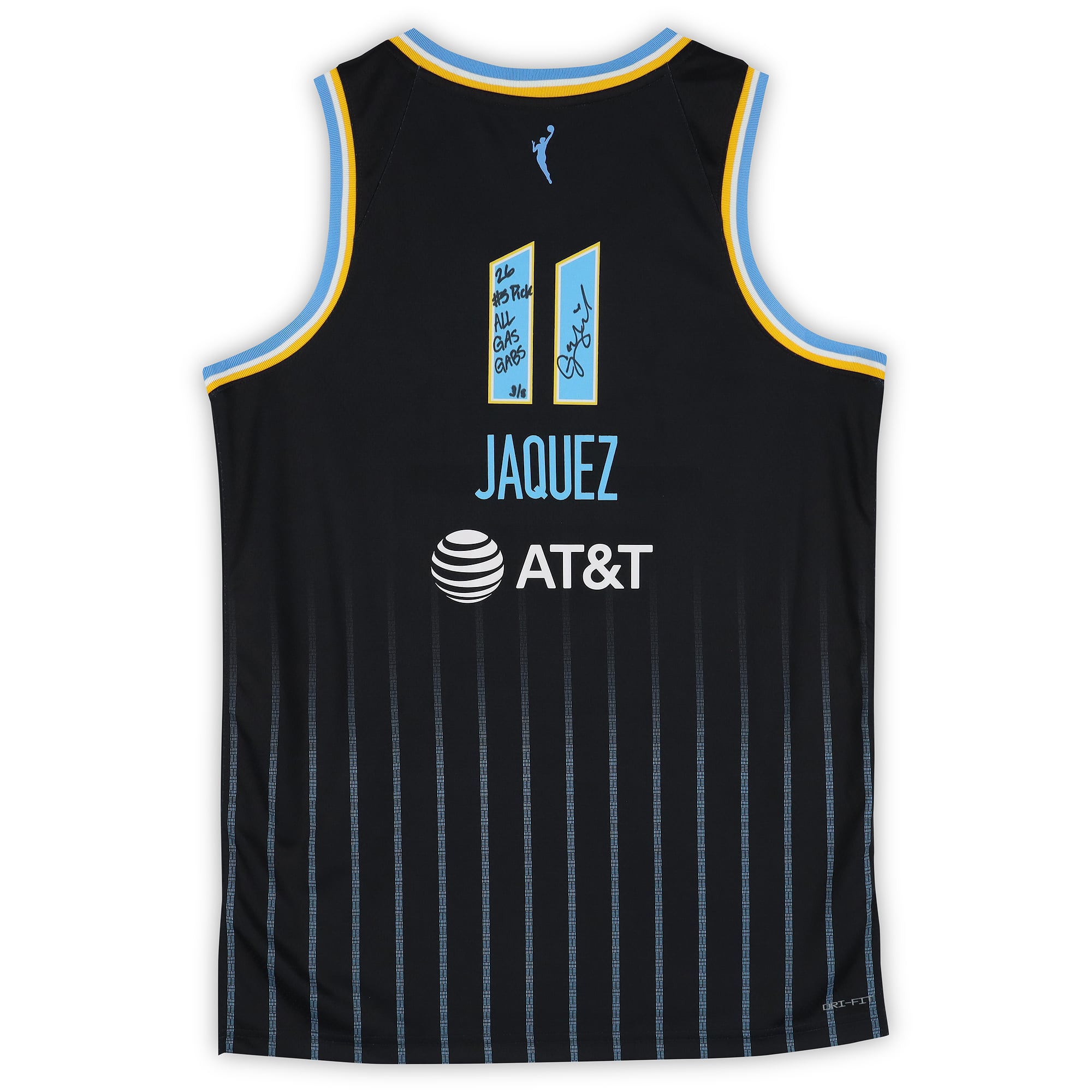 Maillot Nike Explorer noir autographié par Gabriela Jaquez (Chicago Sky) avec plusieurs inscriptions - Édition limitée à 5 exemplaires