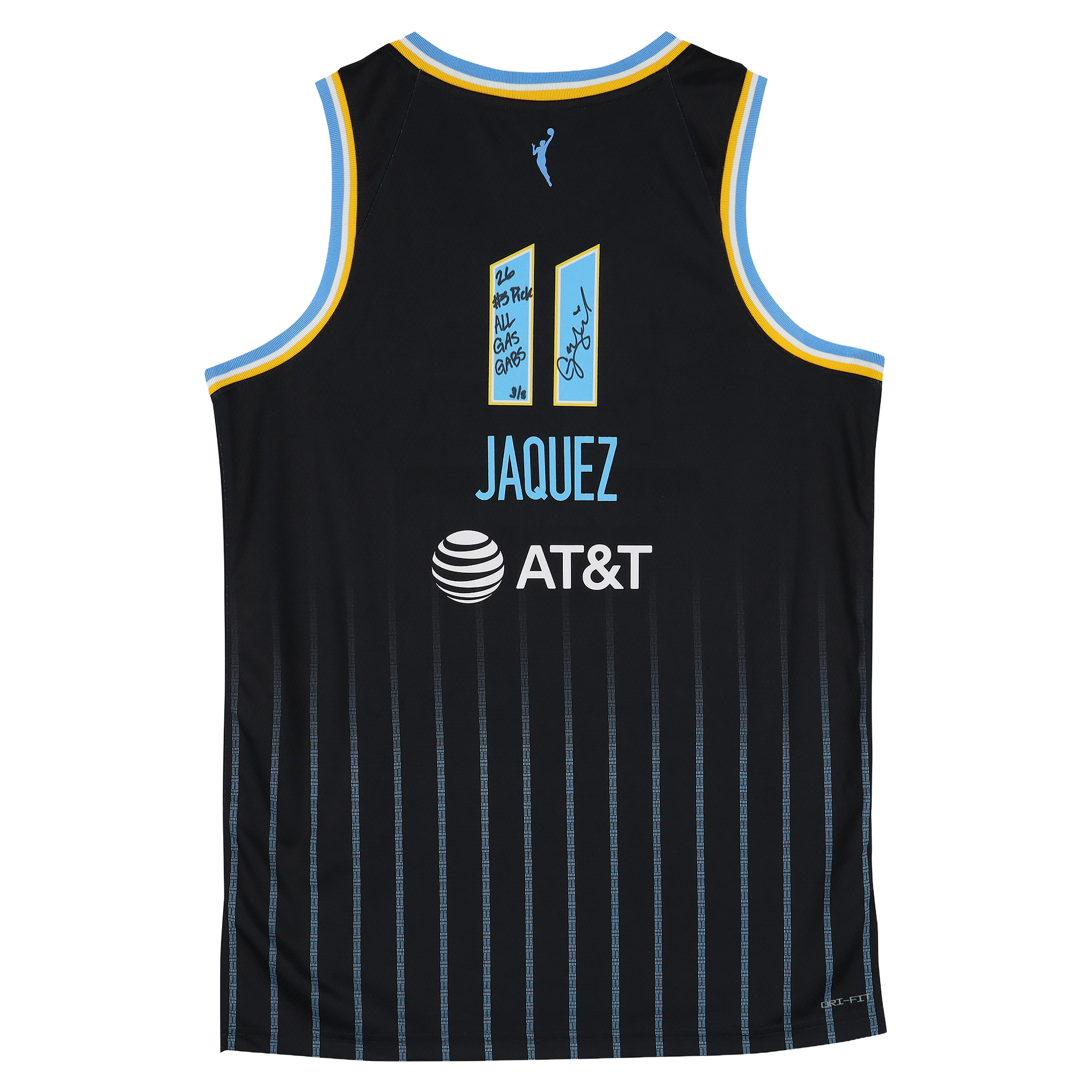 Maillot Nike Explorer noir autographié par Gabriela Jaquez (Chicago Sky) avec plusieurs inscriptions - Édition limitée à 5 exemplaires