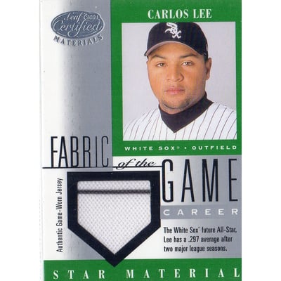2001 Leaf Certified Materials Fabric of the Game #102CR Carlos Lee/297