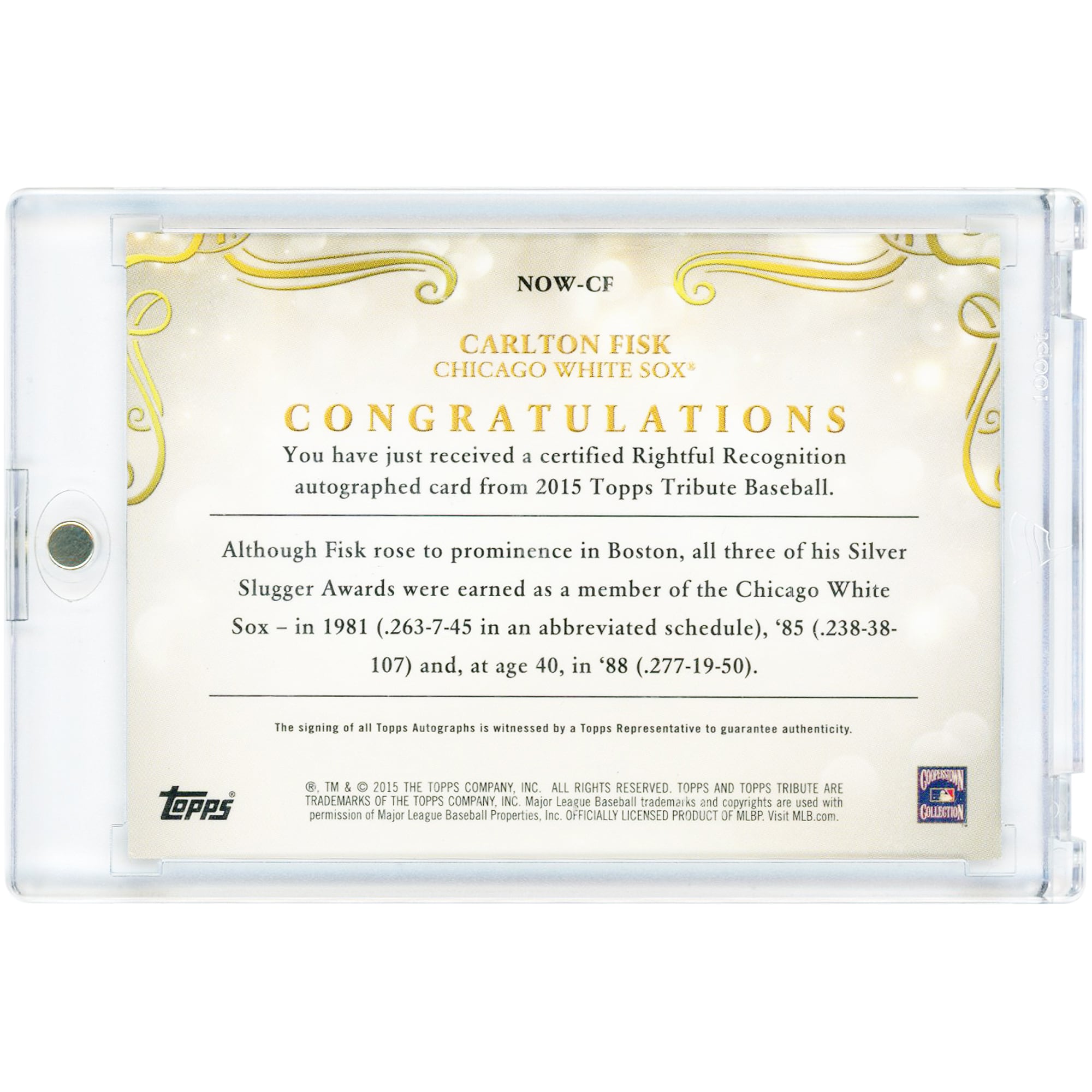 Carlton Fisk Chicago White Sox Autographed 2015 Topps Tribute Purple #NOW-CF #1/10 Card