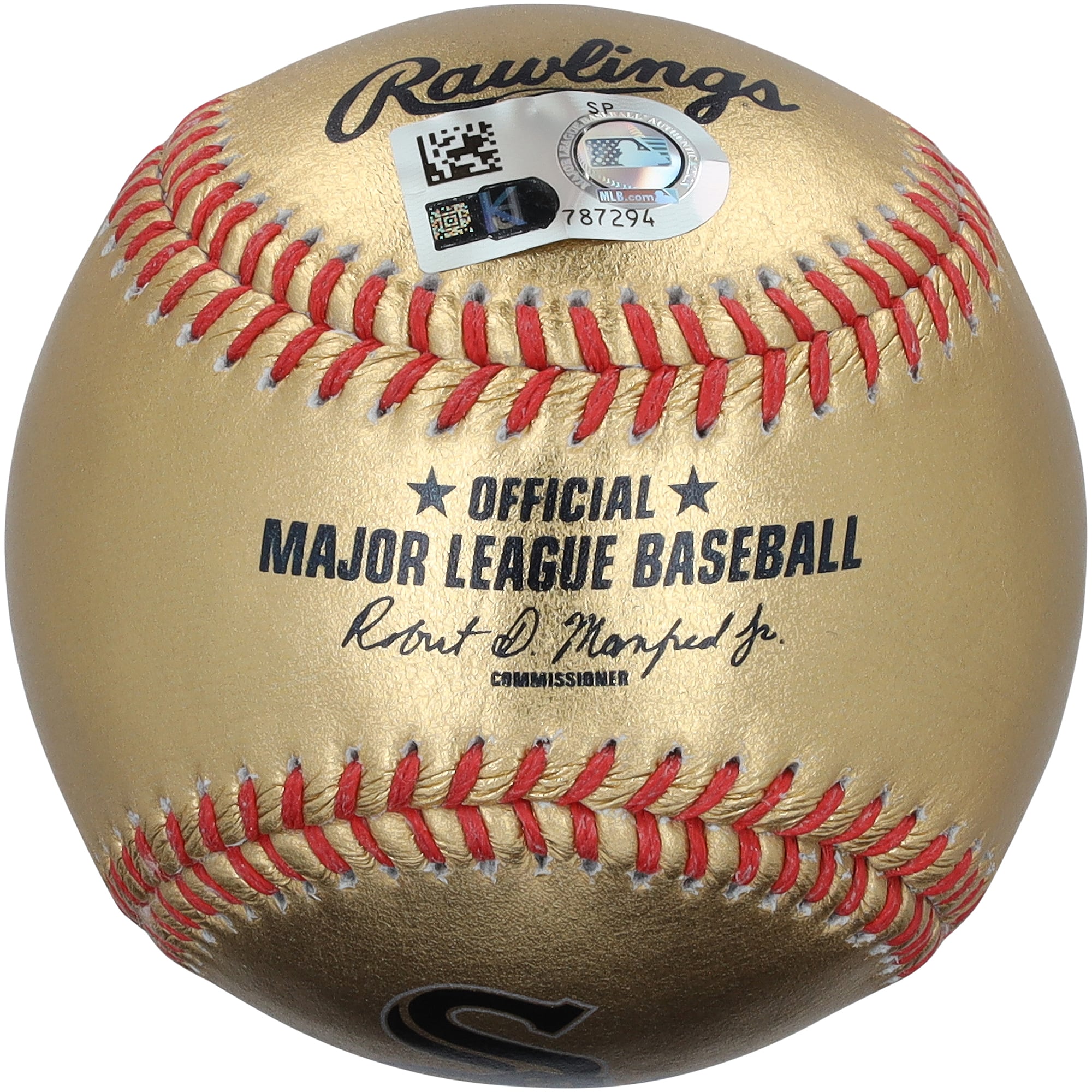 Balle de baseball en cuir doré autographiée par Carlton Fisk, des White Sox de Chicago.