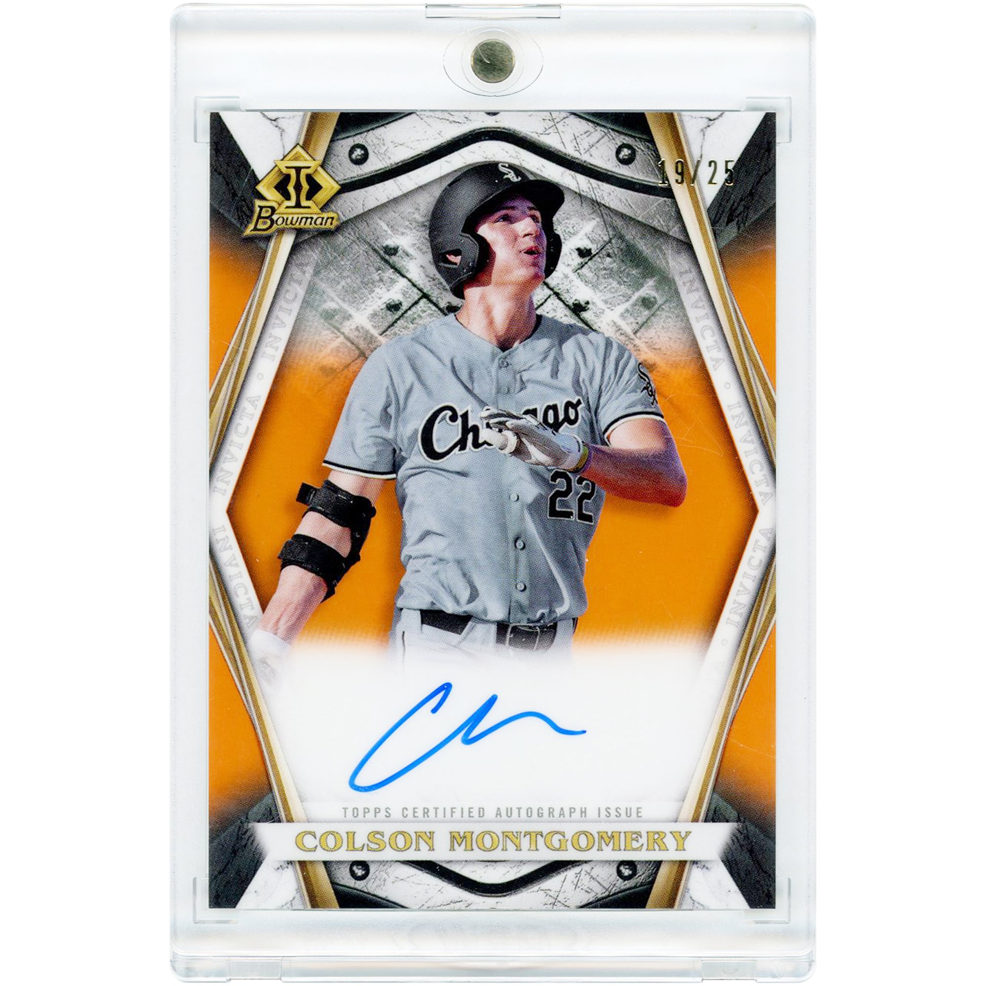 Carte autographiée par Colson Montgomery des White Sox de Chicago, Bowman Invicta Orange Refractor 2022 #BI-CM #19/25