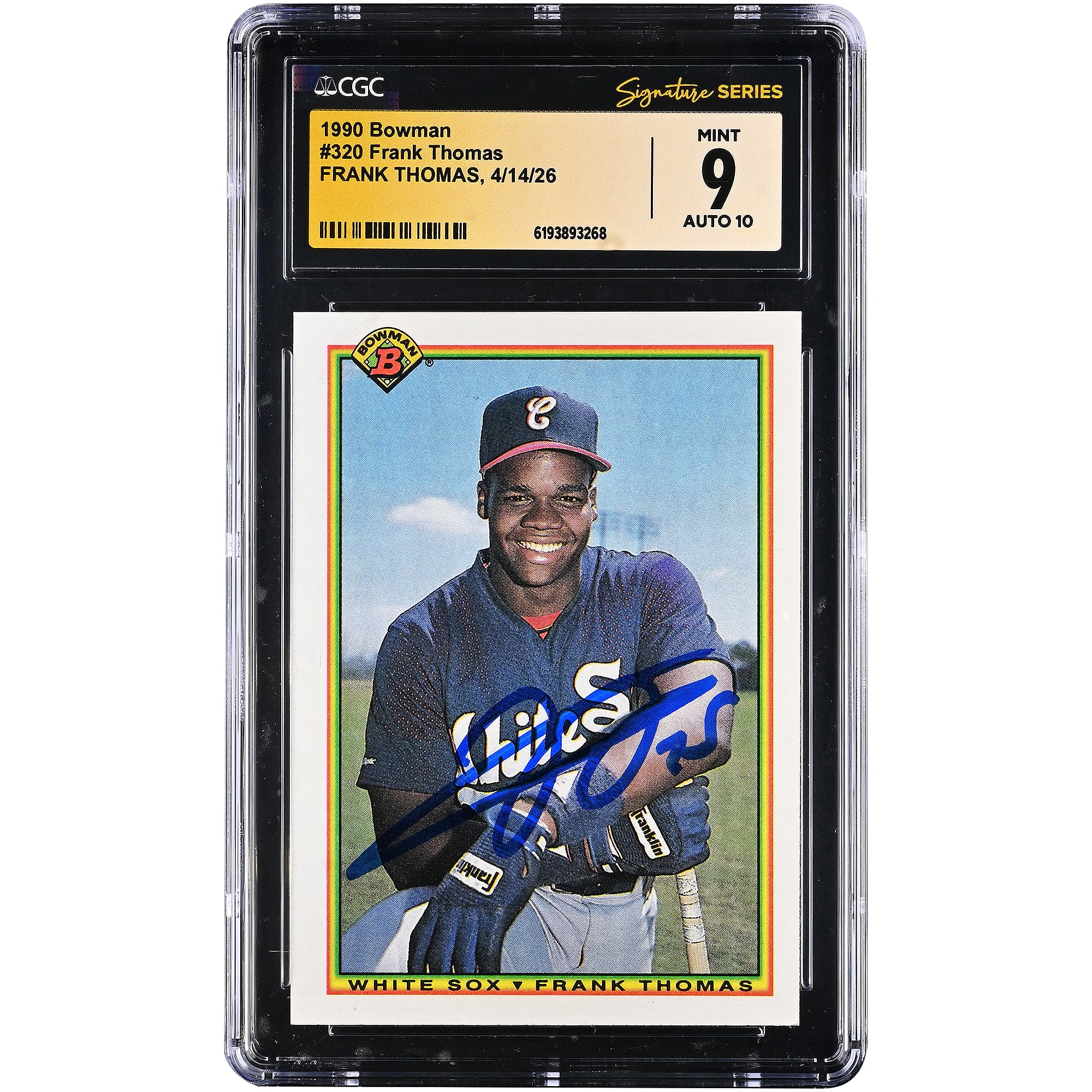 Frank Thomas Chicago White Sox Autographed 1990 Bowman #320 CGC Fanatics Witnessed Authenticated 9/10 Rookie Card