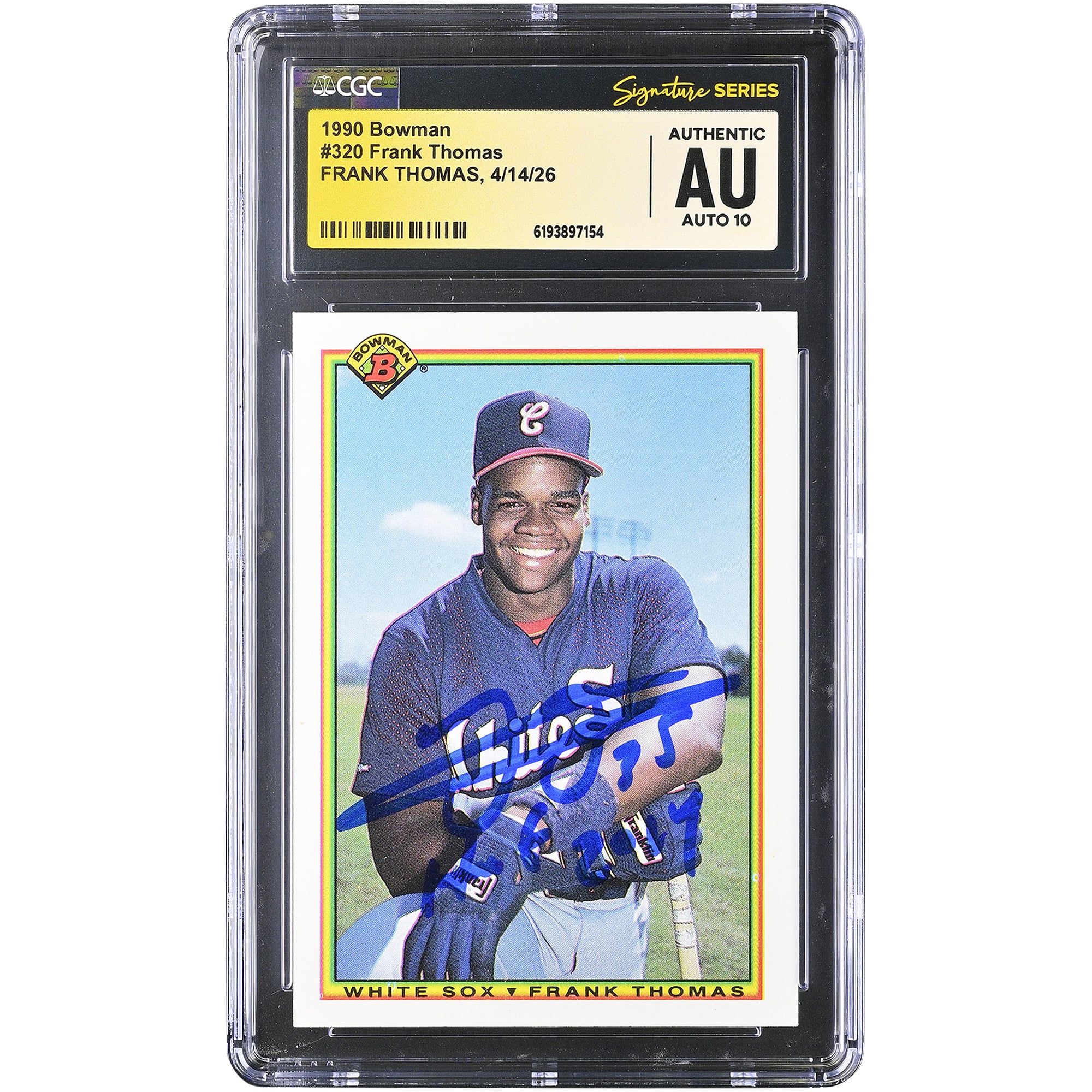 Frank Thomas Chicago White Sox Autographed 1990 Bowman #320 CGC Fanatics Witnessed Authenticated AUTO 10 Rookie Card with "HOF 2014" Inscription