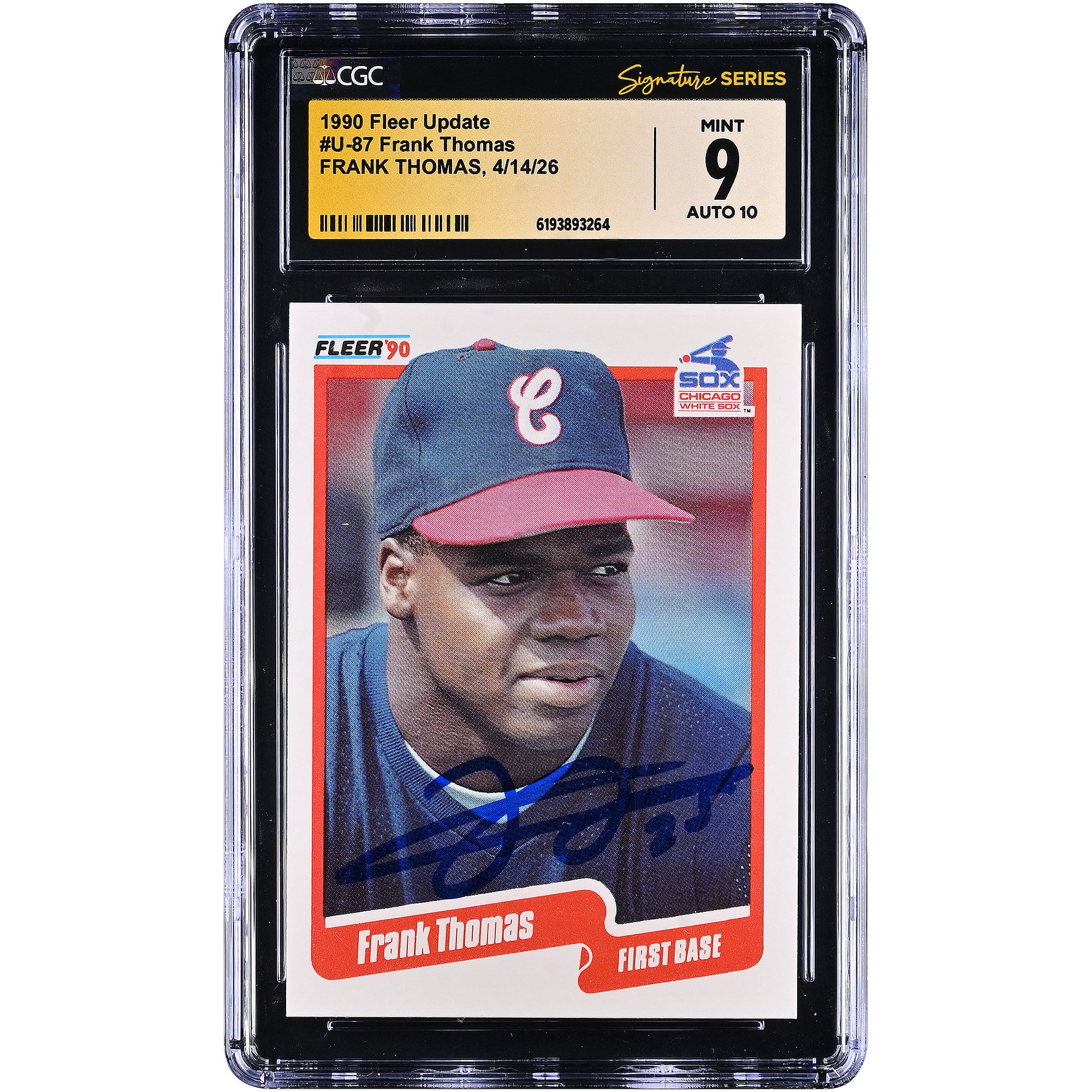 Carte de recrue Frank Thomas des White Sox de Chicago, autographiée, édition Fleer Update 1990, numéro U-87, authentifiée CGC Fanatics Witnessed (9/10).