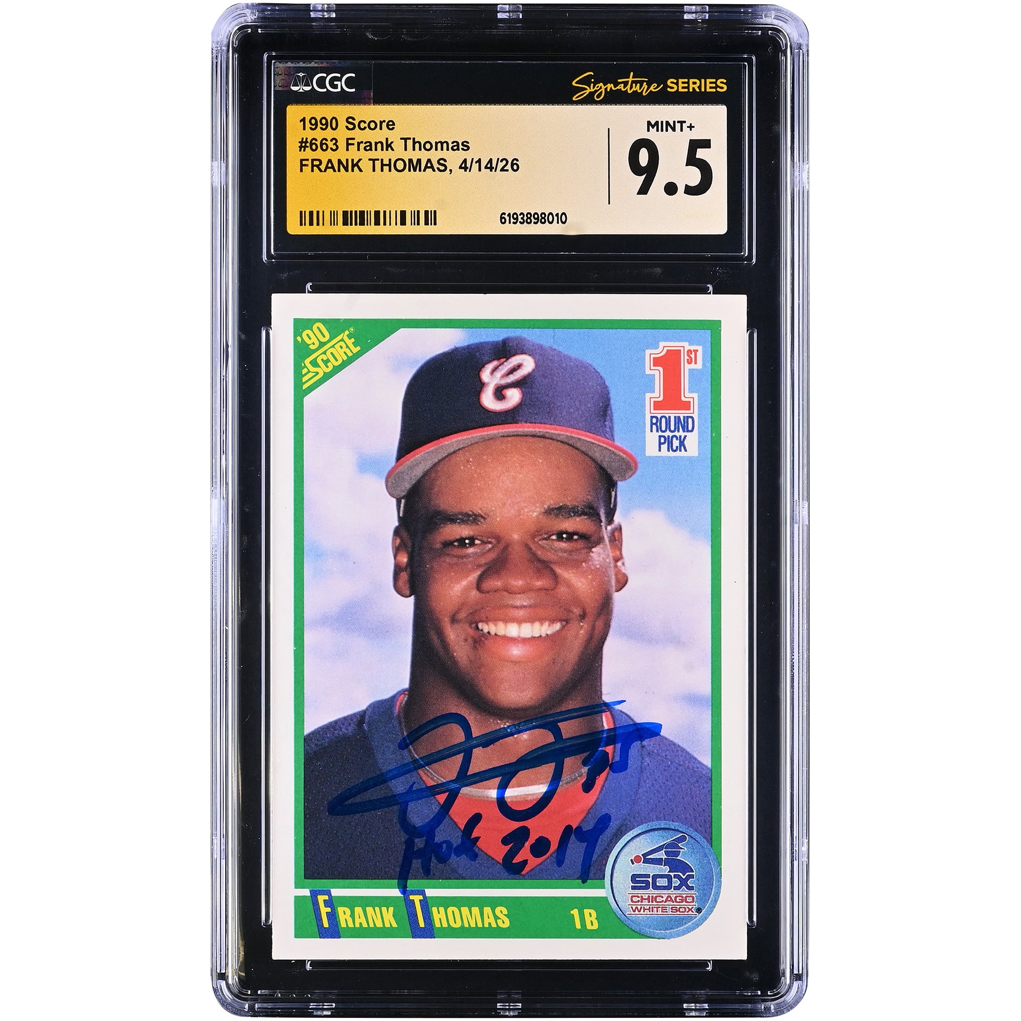 Carte recrue autographiée de Frank Thomas, Chicago White Sox, 1990, Score #663, authentifiée CGC Fanatics Witnessed, note 9,5, avec inscription « HOF 2014 ».