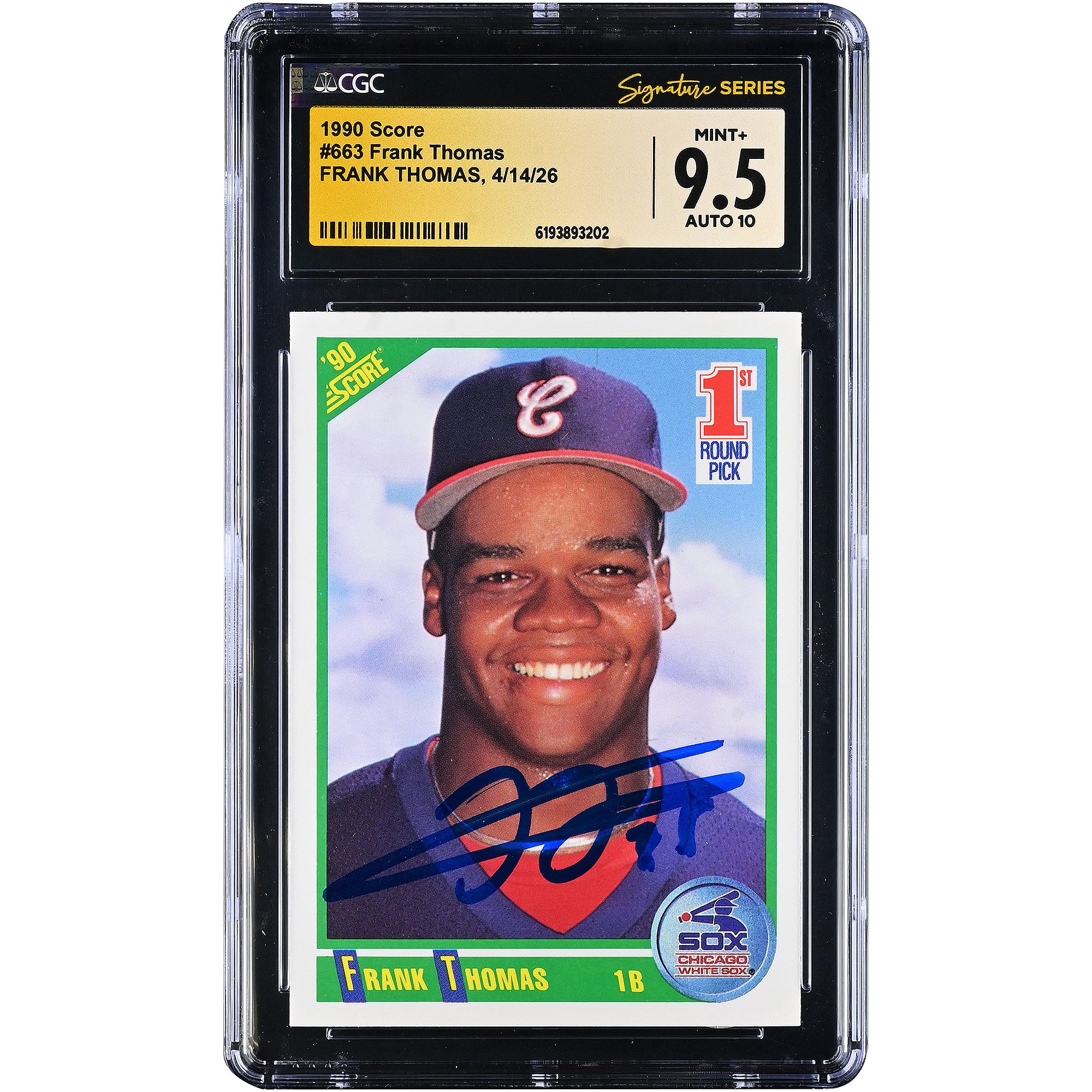 Frank Thomas Chicago White Sox Autographed 1990 Score #663 CGC Fanatics Witnessed Authenticated /10 Rookie Card
