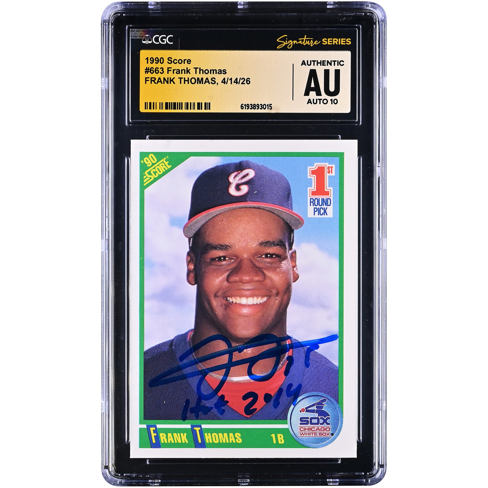 Frank Thomas Chicago White Sox Autographed 1990 Score #663 CGC Fanatics Witnessed Authenticated AUTO 10 Rookie Card with "HOF 2014" Inscription