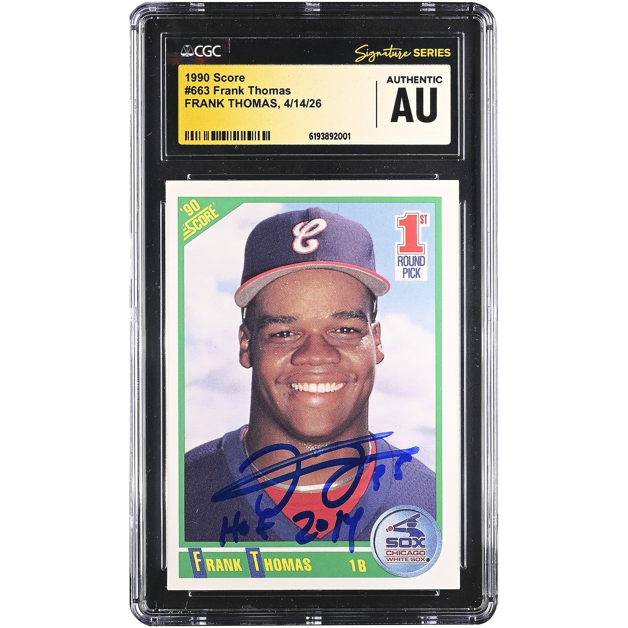 Frank Thomas Chicago White Sox Autographed 1990 Score #663 CGC Fanatics Witnessed Authenticated Rookie Card with "HOF 2014" Inscription