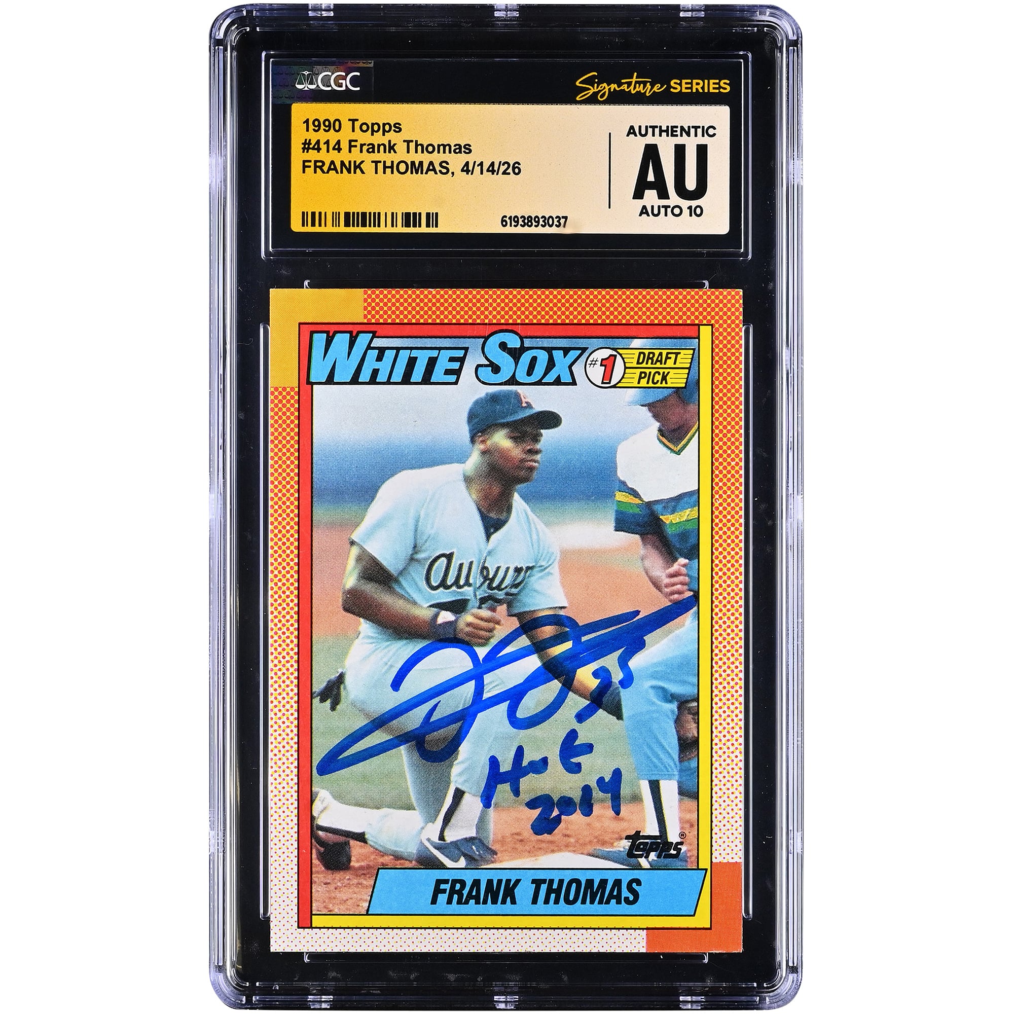 Frank Thomas Chicago White Sox Autographed 1990 Topps #414 CGC Fanatics Witnessed Authenticated AUTO 10 Rookie Card with "HOF 2014" Inscription