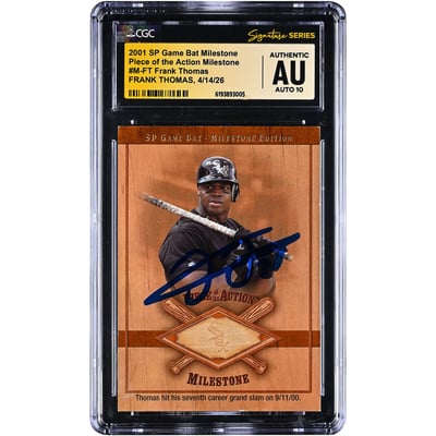 Frank Thomas Chicago White Sox Autographed 2001 SP Game Bat Milestone Piece of the Action Milestone Game-Used Bat Relic #M-FT CGC Fanatics Witnessed Authenticated AUTO 10 Card