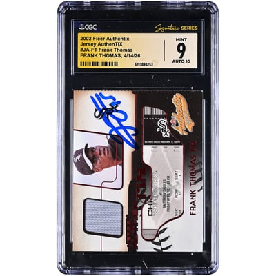 Frank Thomas Chicago White Sox Autographed 2002 Fleer Authentix Jersey AuthenTIX Game-Worn Jersey Relic #JA-FT CGC Fanatics Witnessed Authenticated 9/10 Card