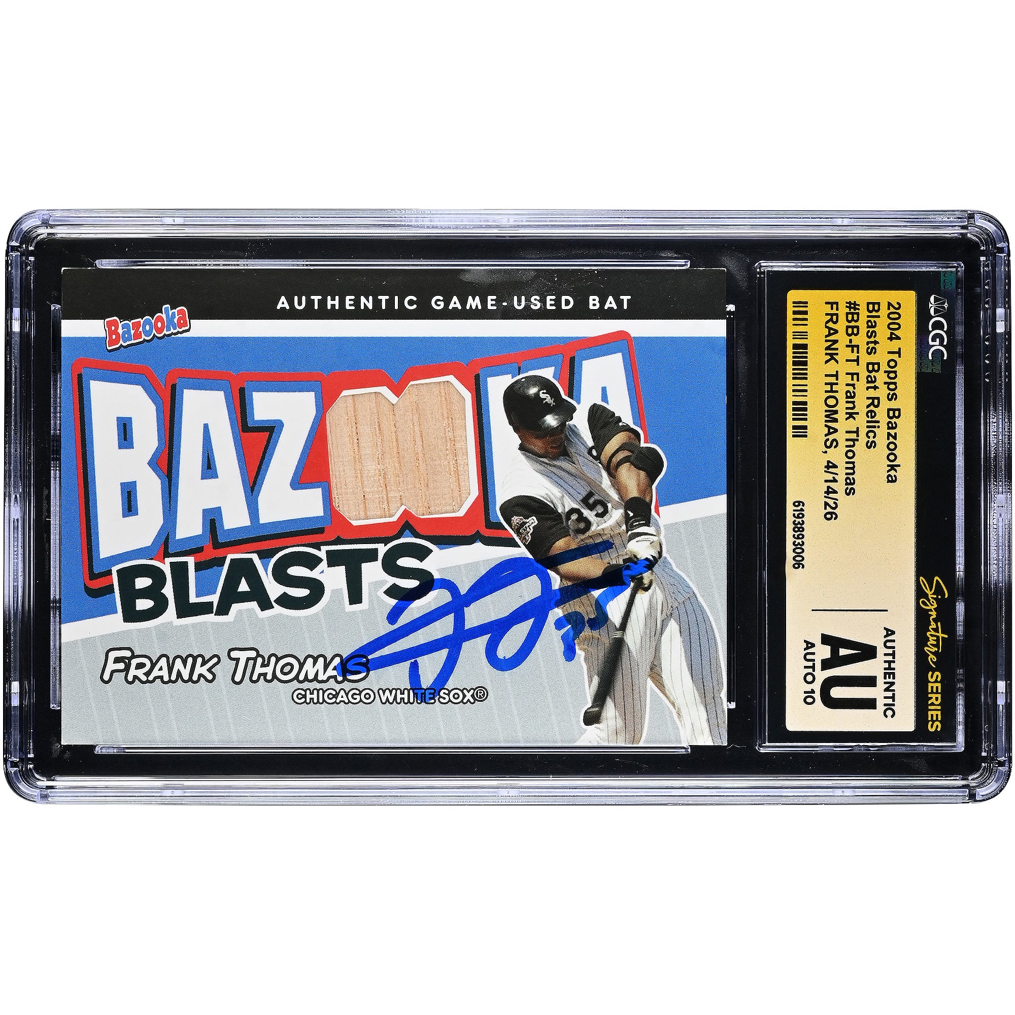 Frank Thomas Chicago White Sox Autographed 2004 Topps Bazooka Blasts Bat Relics Game-Used Bat Relic #BB-FT CGC Fanatics Witnessed Authenticated AUTO 10 Card