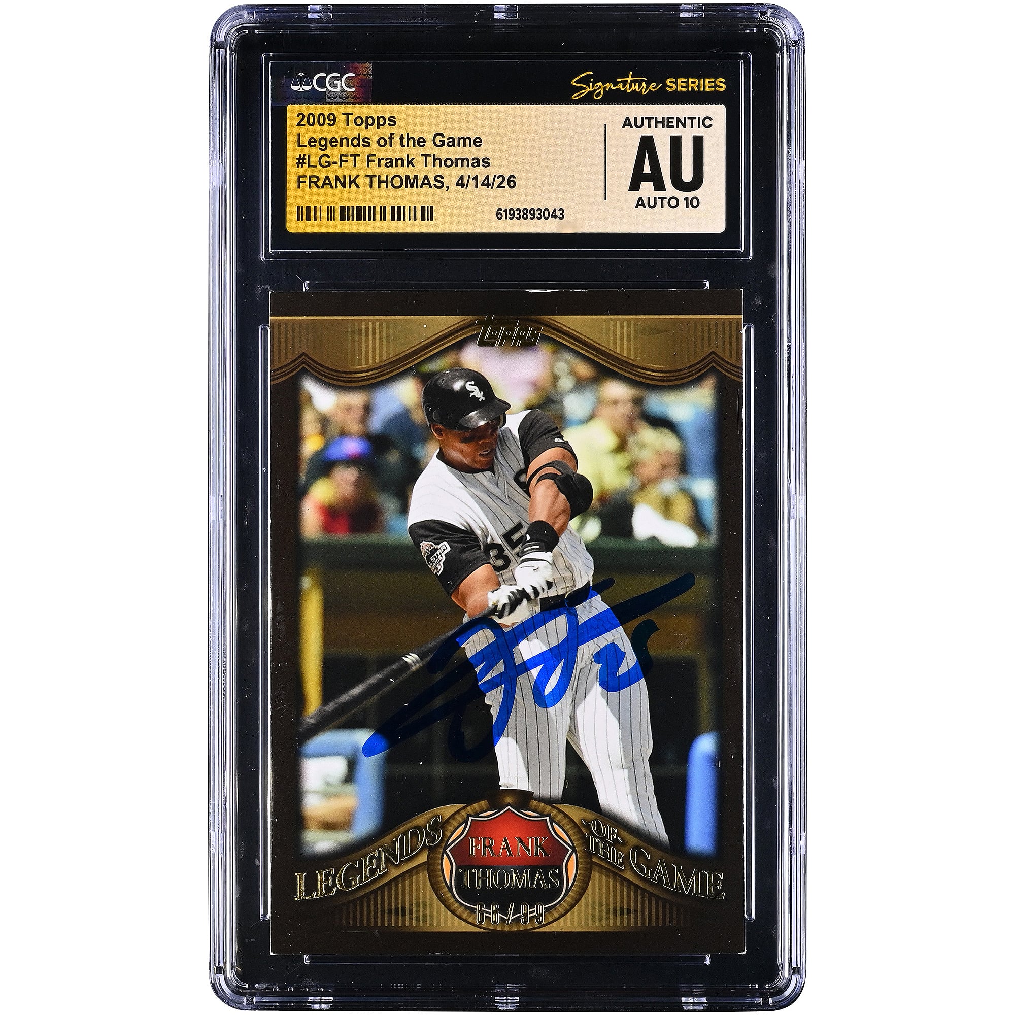 Frank Thomas Chicago White Sox Autographed 2009 Topps Legends of the Game #LG-FT #/99 CGC Fanatics Witnessed Authenticated AUTO 10 Card