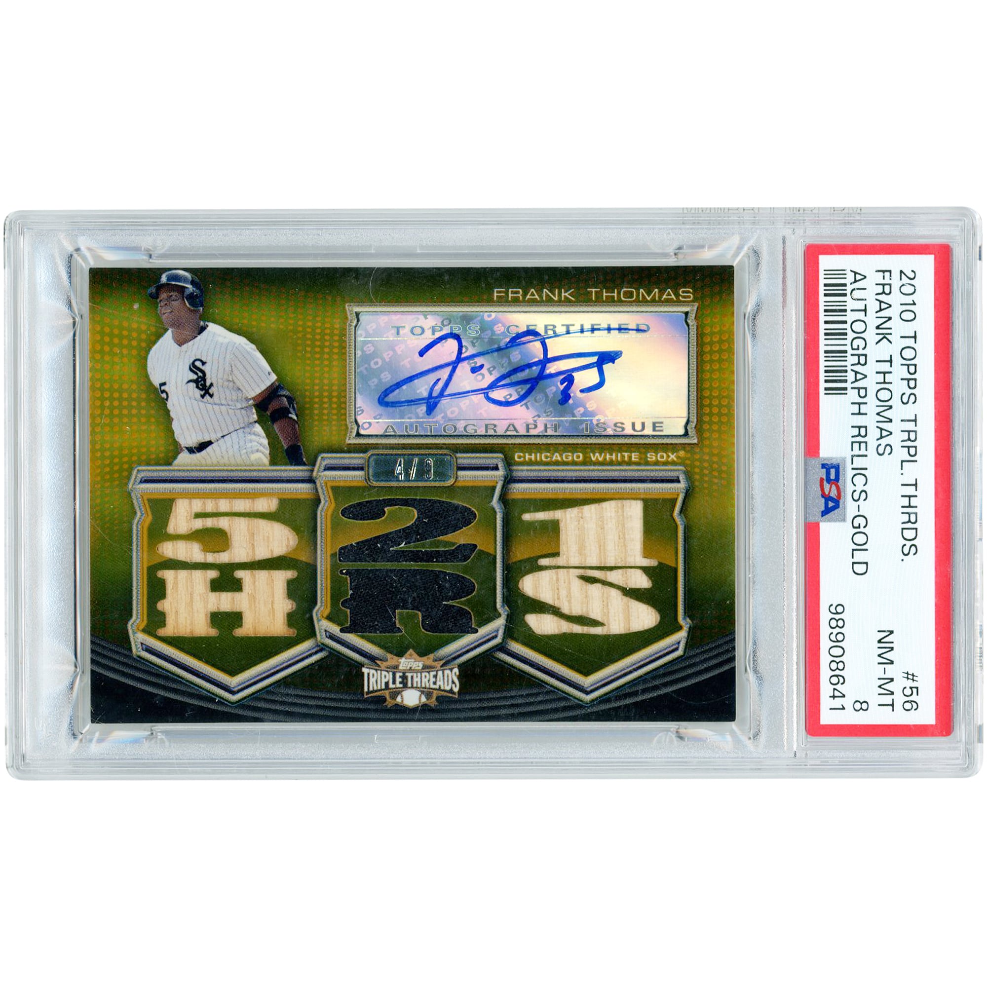 Frank Thomas Chicago White Sox Autographed 2010 Topps Triple Threads Game Used Bat & Jersey Relics #TTAR-56 #4/9 PSA Authenticated 8 Card