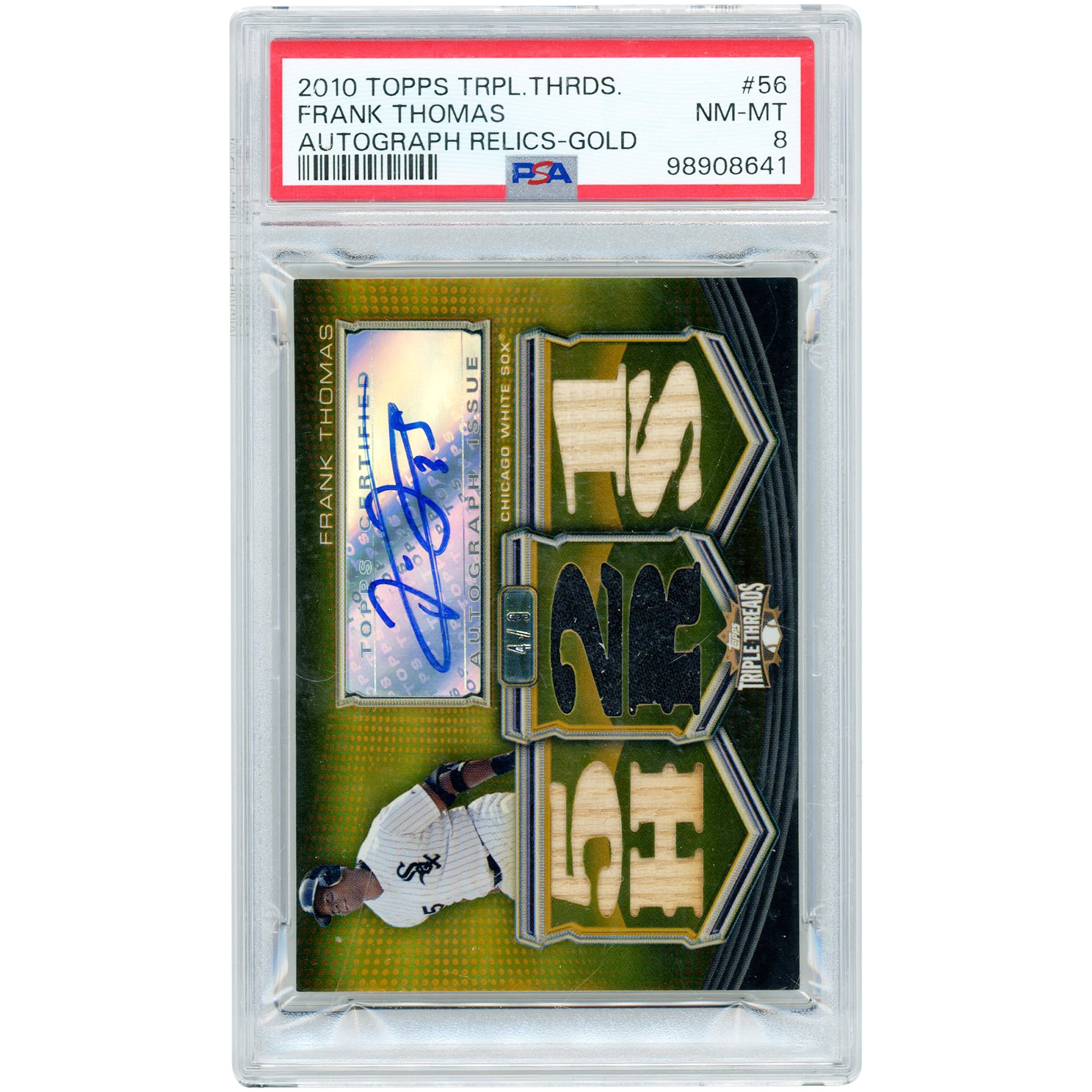 Frank Thomas Chicago White Sox Autographed 2010 Topps Triple Threads Game Used Bat & Jersey Relics #TTAR-56 #4/9 PSA Authenticated 8 Card
