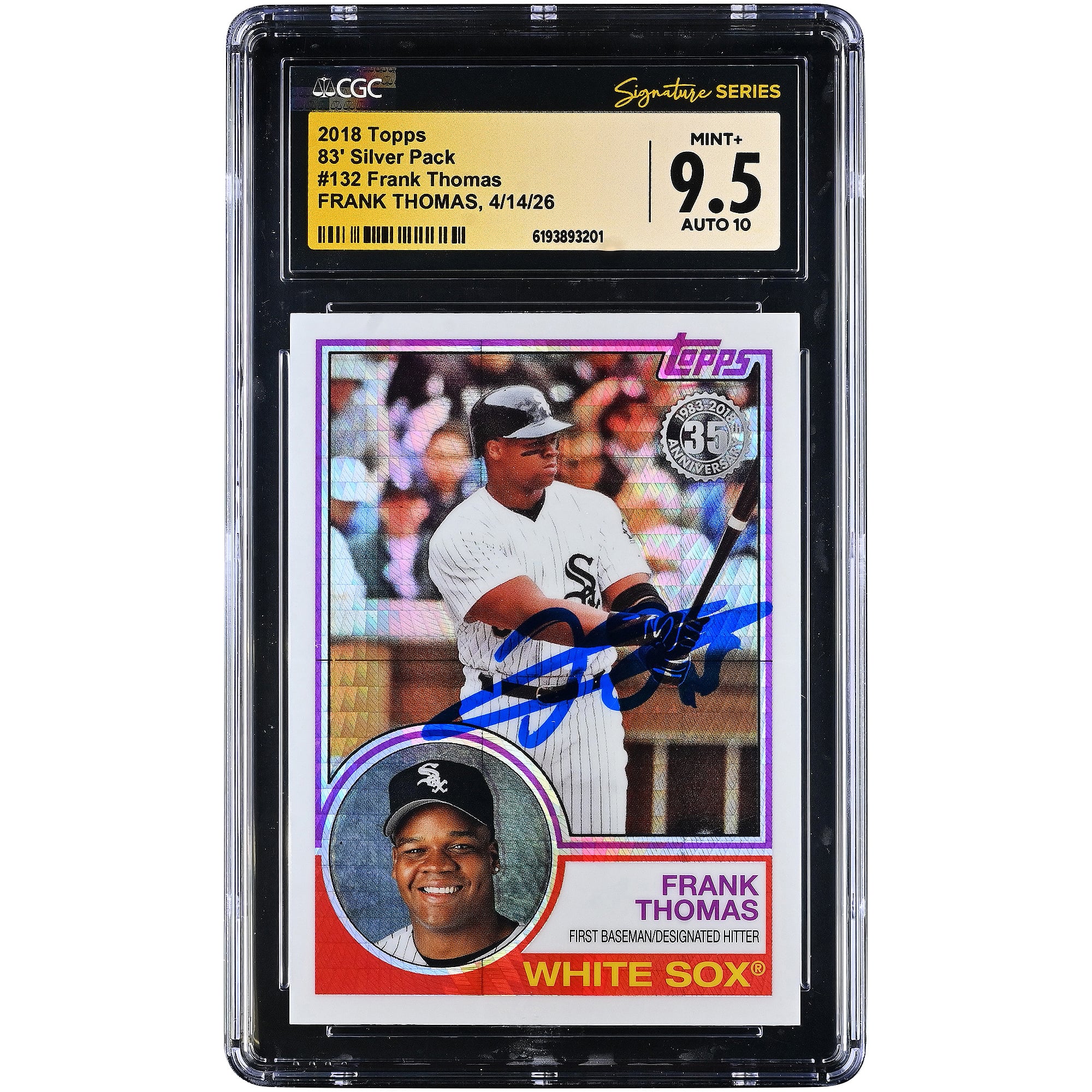 Carte autographiée de Frank Thomas (White Sox de Chicago), Topps '83 Silver Pack 2018, n° 132, authentifiée par Fanatics Witnessed (CGC), état 9,5/10.