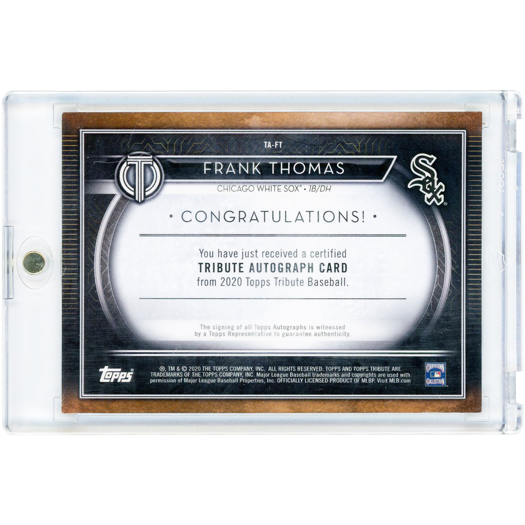 Frank Thomas Chicago White Sox Autographed 2020 Topps Tribute Orange #TA-FT #6/25 Card